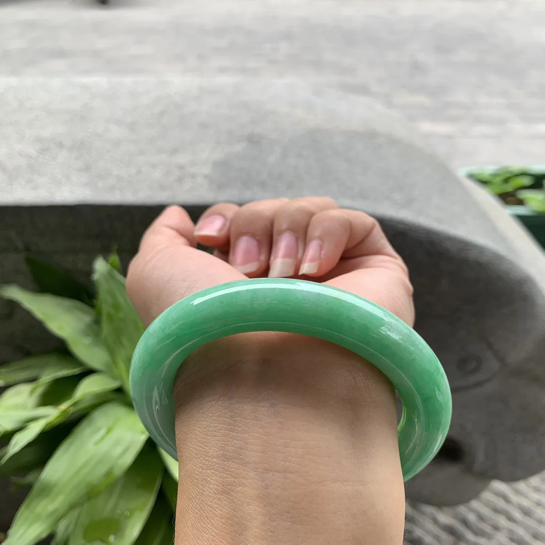 圈口 57.5-11.3【满绿圆条手镯】圆条57 58可戴