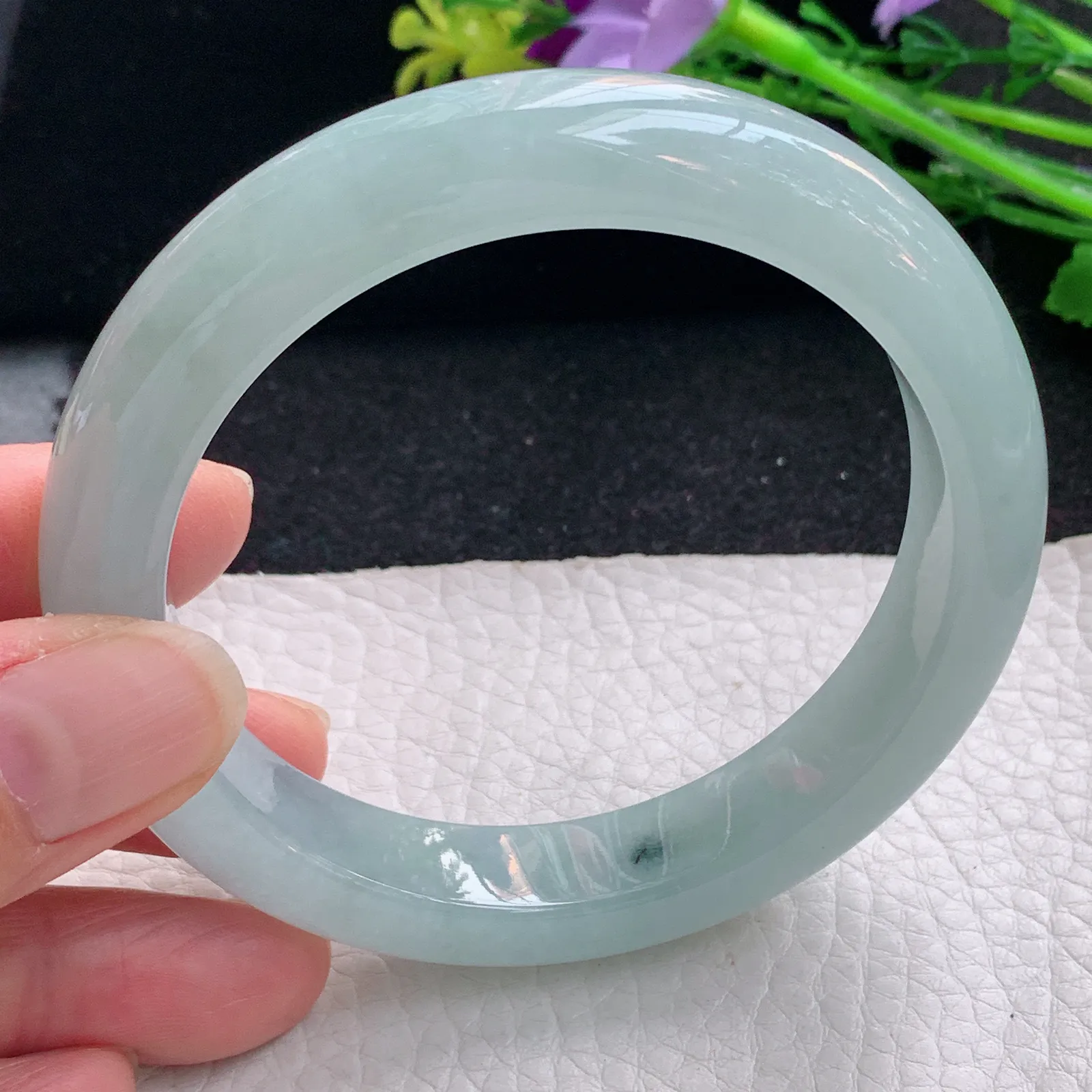 nr自然光59*12.3*9平安镯 缅甸翡翠a货玉手镯清漆冰润浅绿宽边玉手环