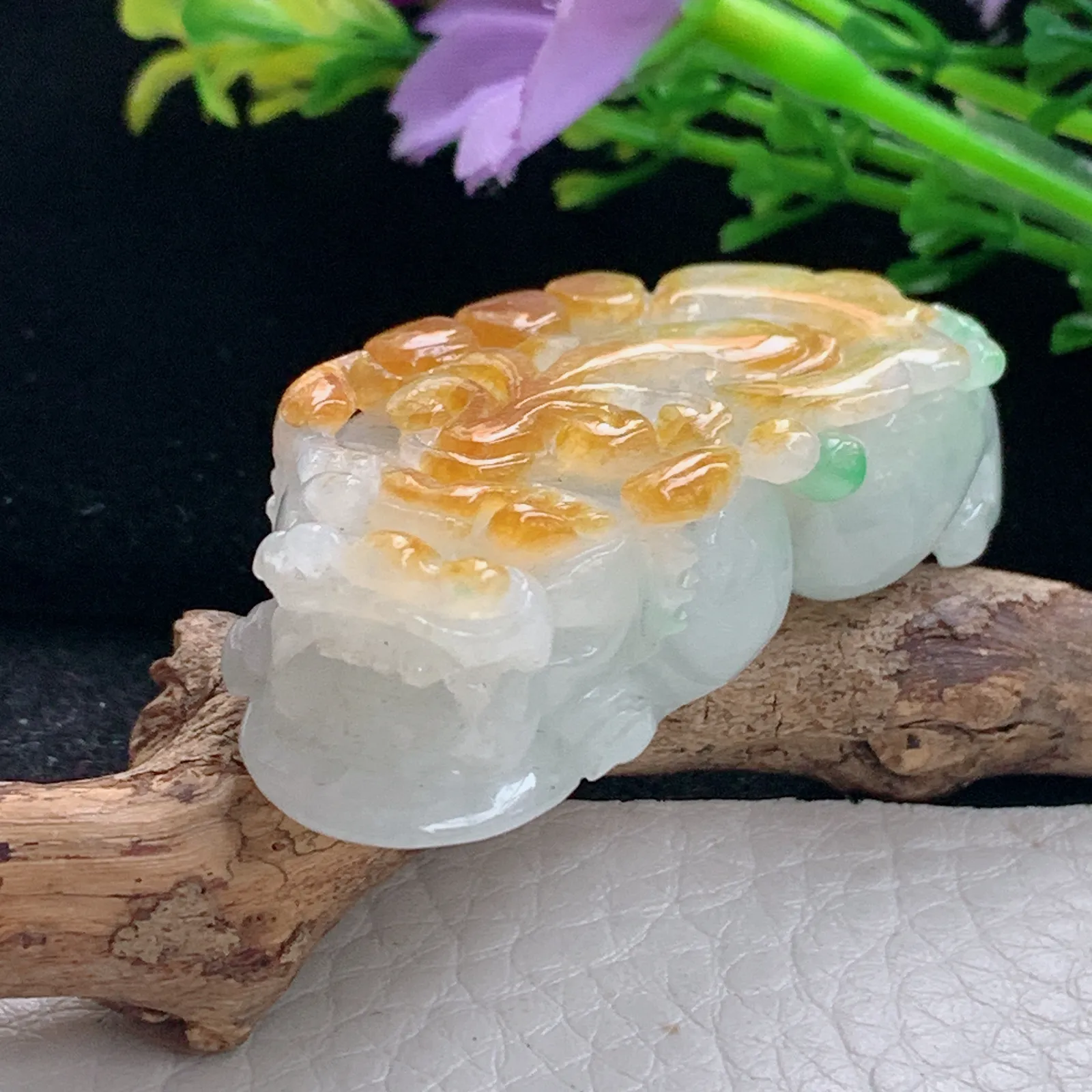 ws实拍50.8*23.6*15缅甸翡翠精雕三彩招财貔貅 玉皮休玉吊坠 玉挂件