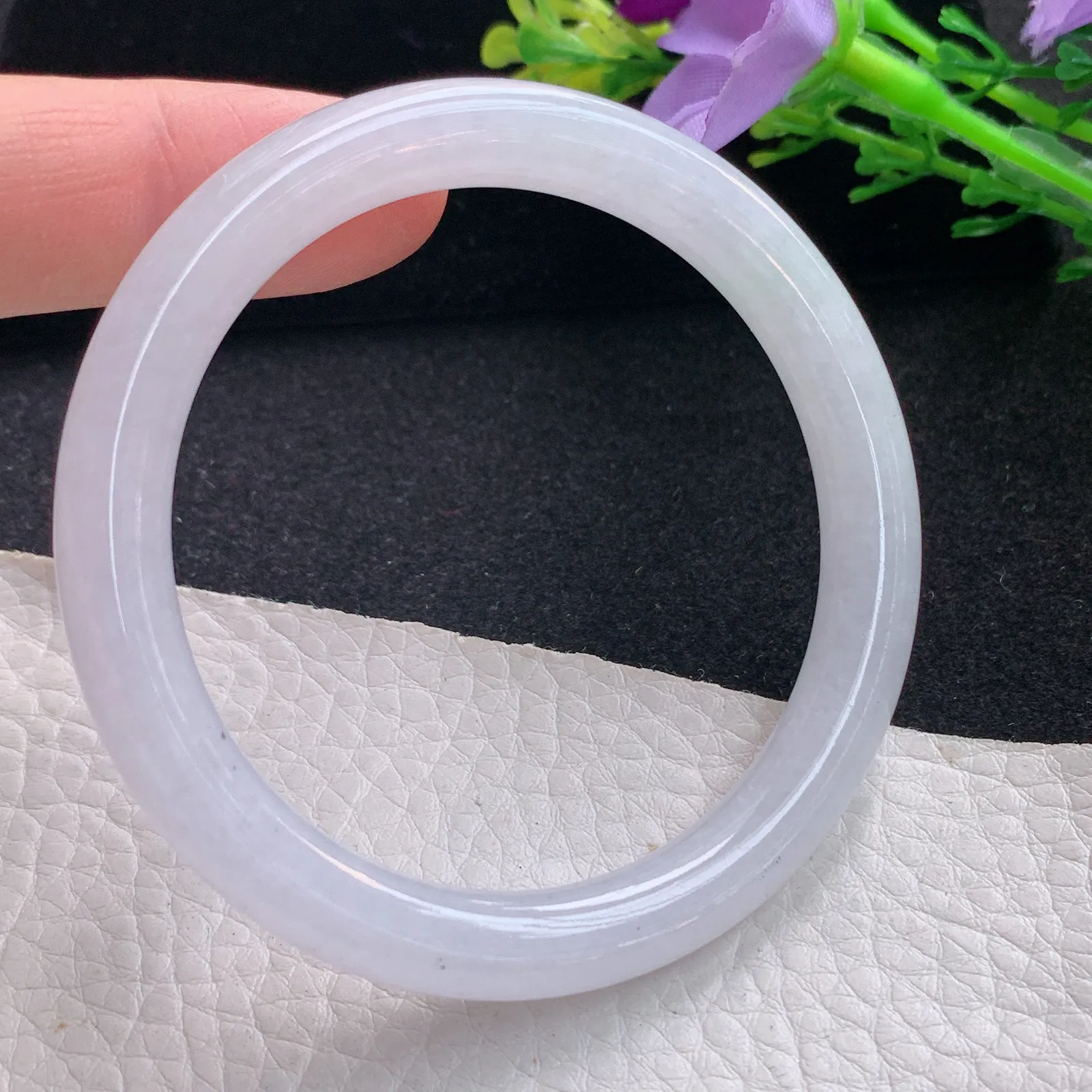 n小圈口53*7.7美人镯 缅甸翡翠a货玉手镯白月光圆条玉手环 叮当镯