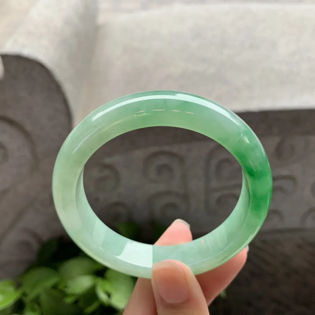 圈口 55-12.8-8.5【芙蓉阳绿正圈手镯】正圈55 56可戴