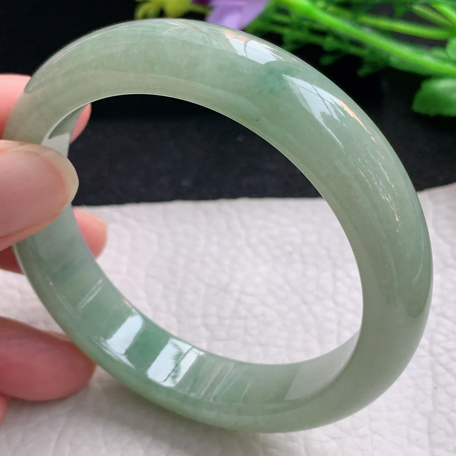 xx自然光58.5*13.8*8.2平安镯 缅甸翡翠a货玉手镯满绿宽边玉手环