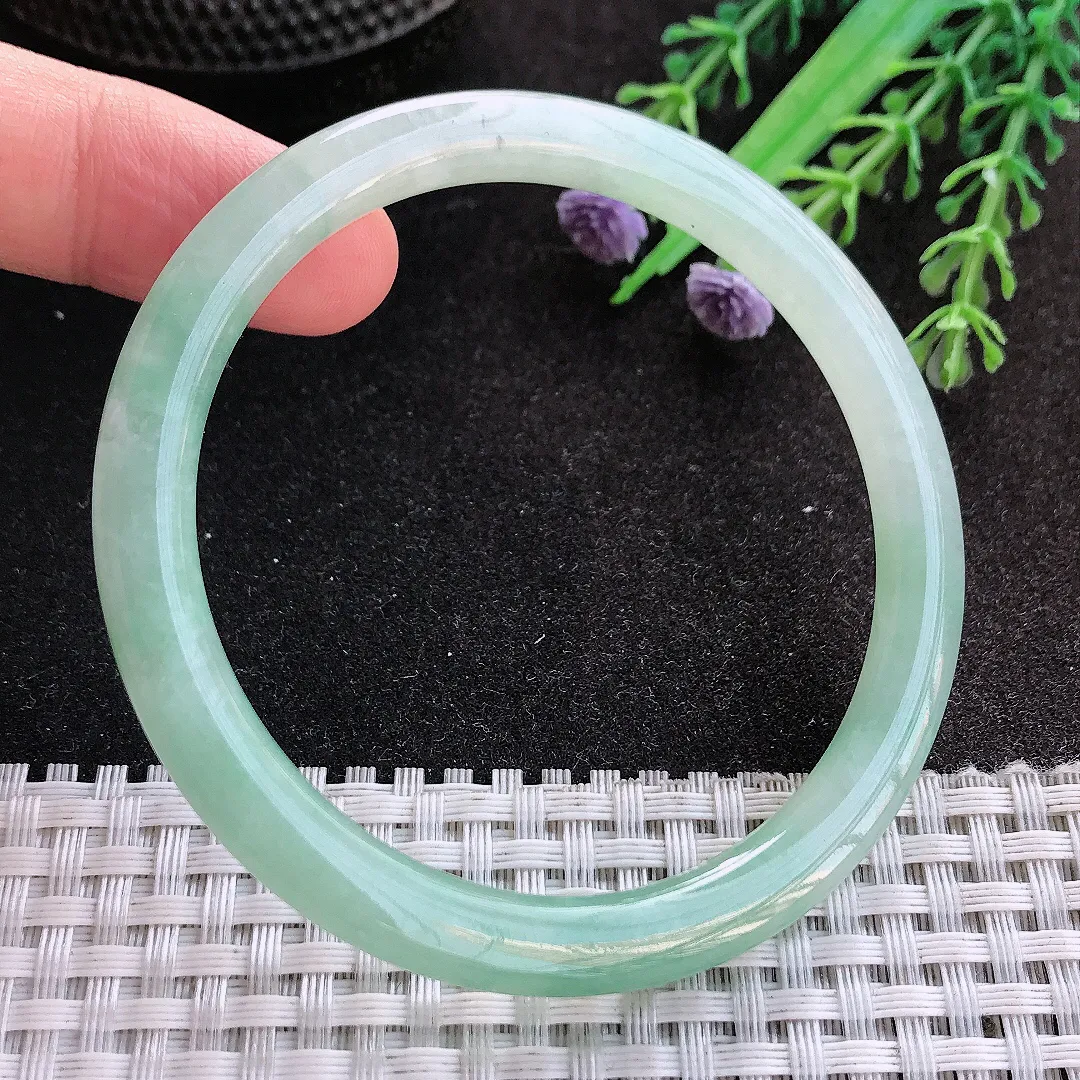 天然A货翡翠57/6.2/7.3老坑秀气冰润冰晴绿细条手镯叮当玉镯