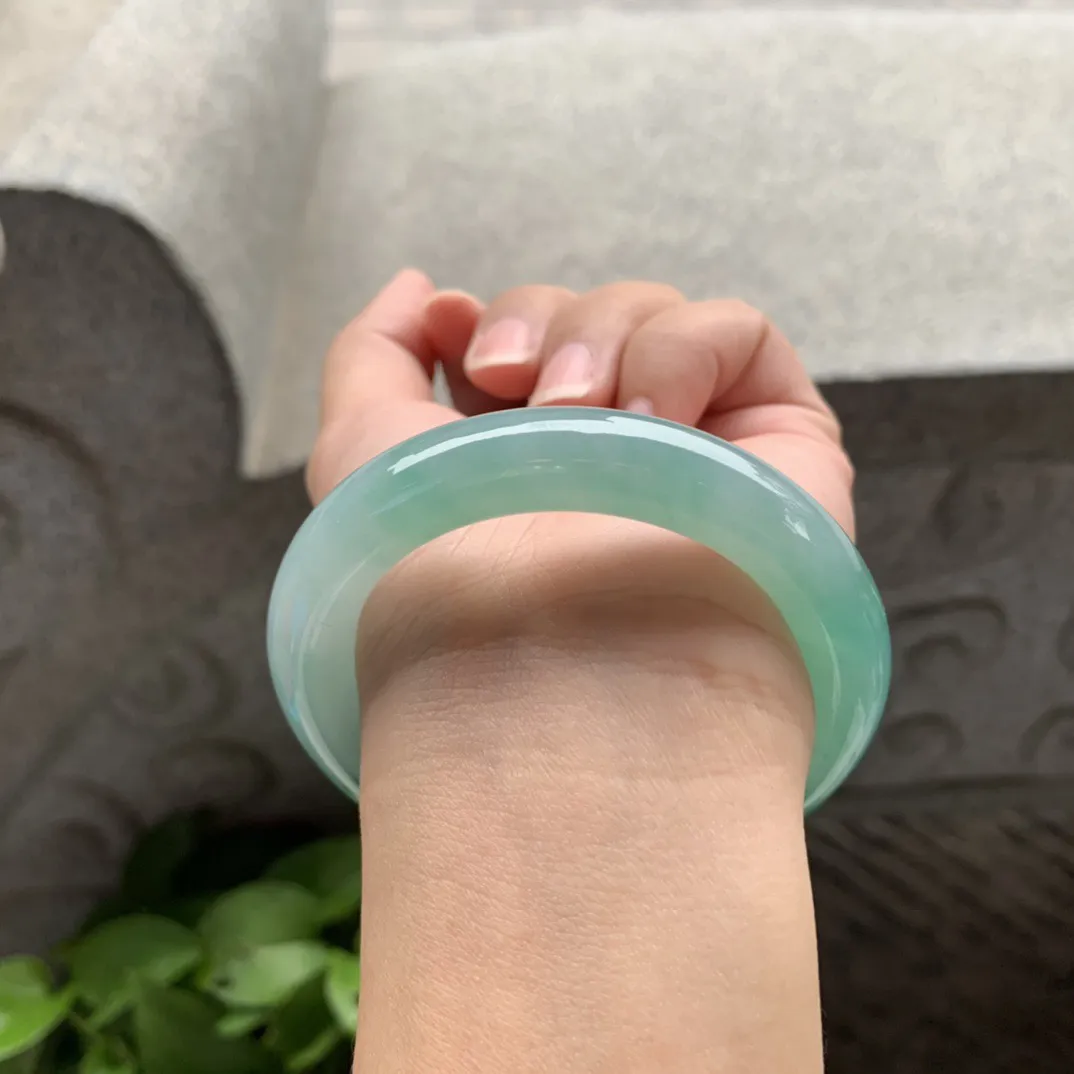 小圈口 50.7-11【冰蓝绿圆条手镯】圆条50 51可戴