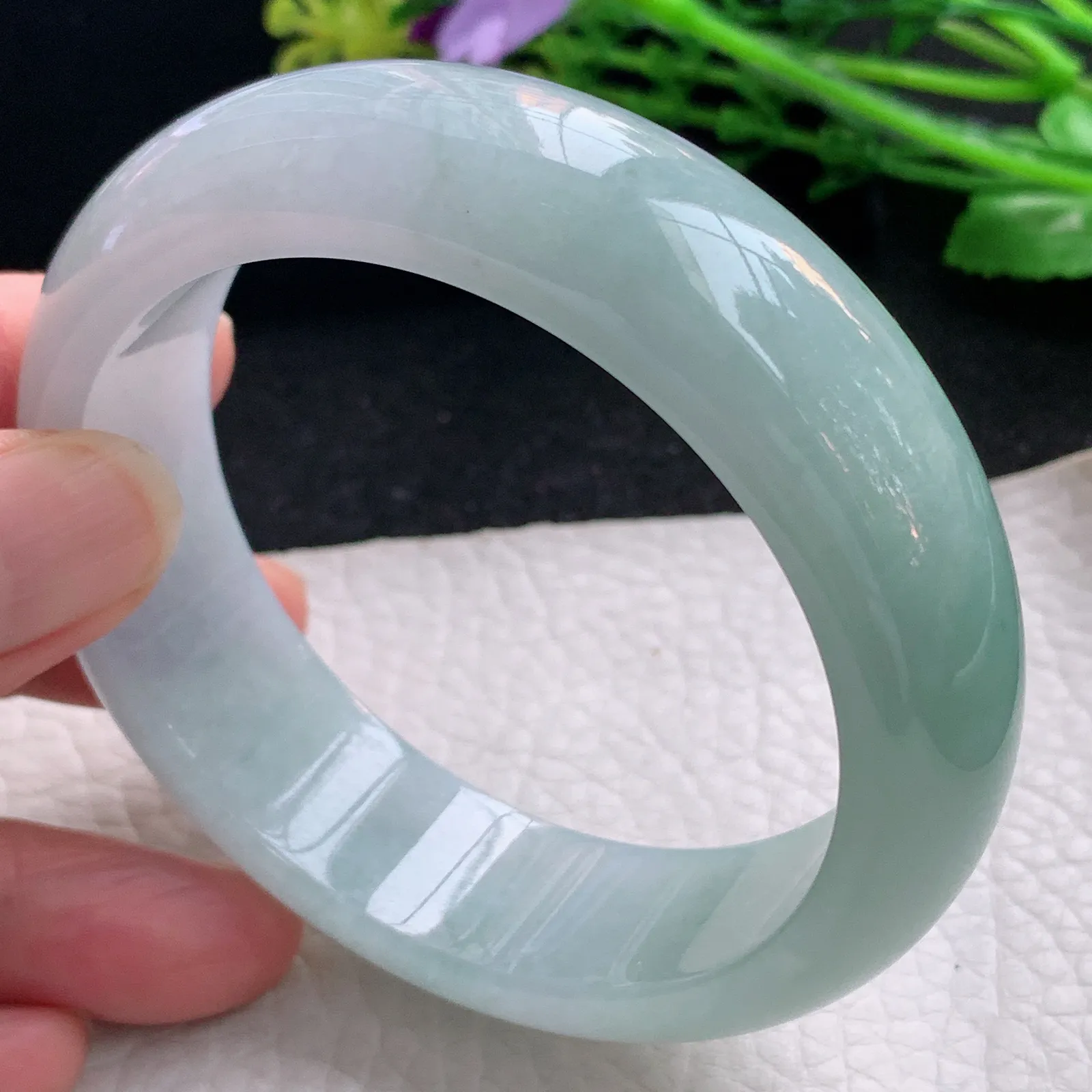 nr自然光58.5*17.5*8.5轮胎镯 缅甸翡翠a货玉手镯半山水厚装玉手环