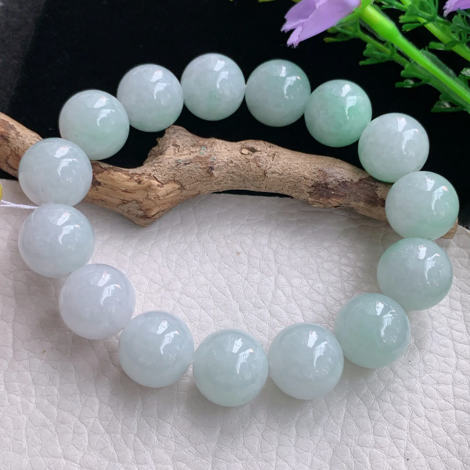 ss自然光15mm天然缅甸翡翠a货大颗粒浅绿圆珠玉手链  玉手串