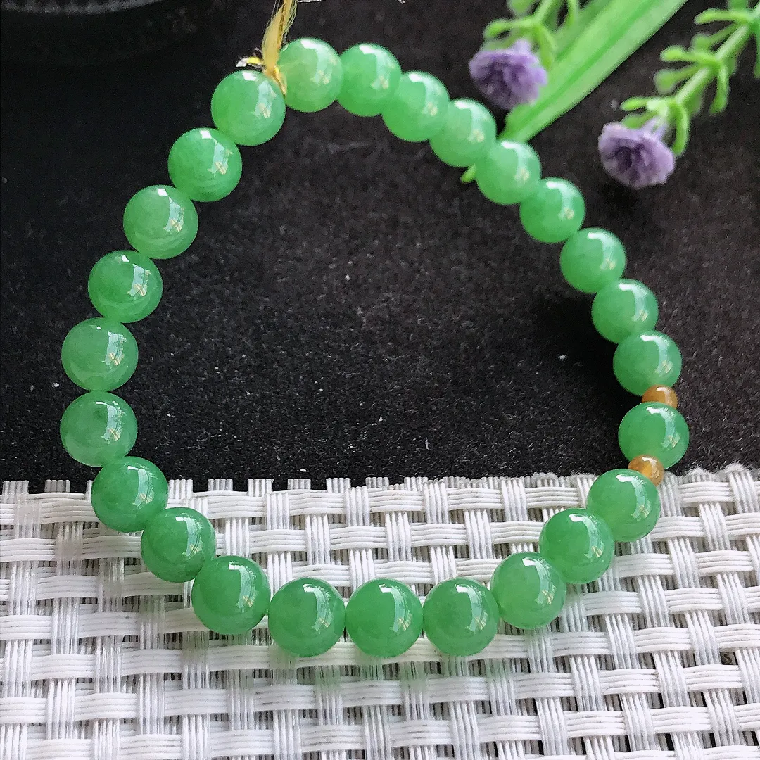 天然A货翡翠7.5/26颗老坑冰润起胶满绿阳绿手链翡翠玉珠手串