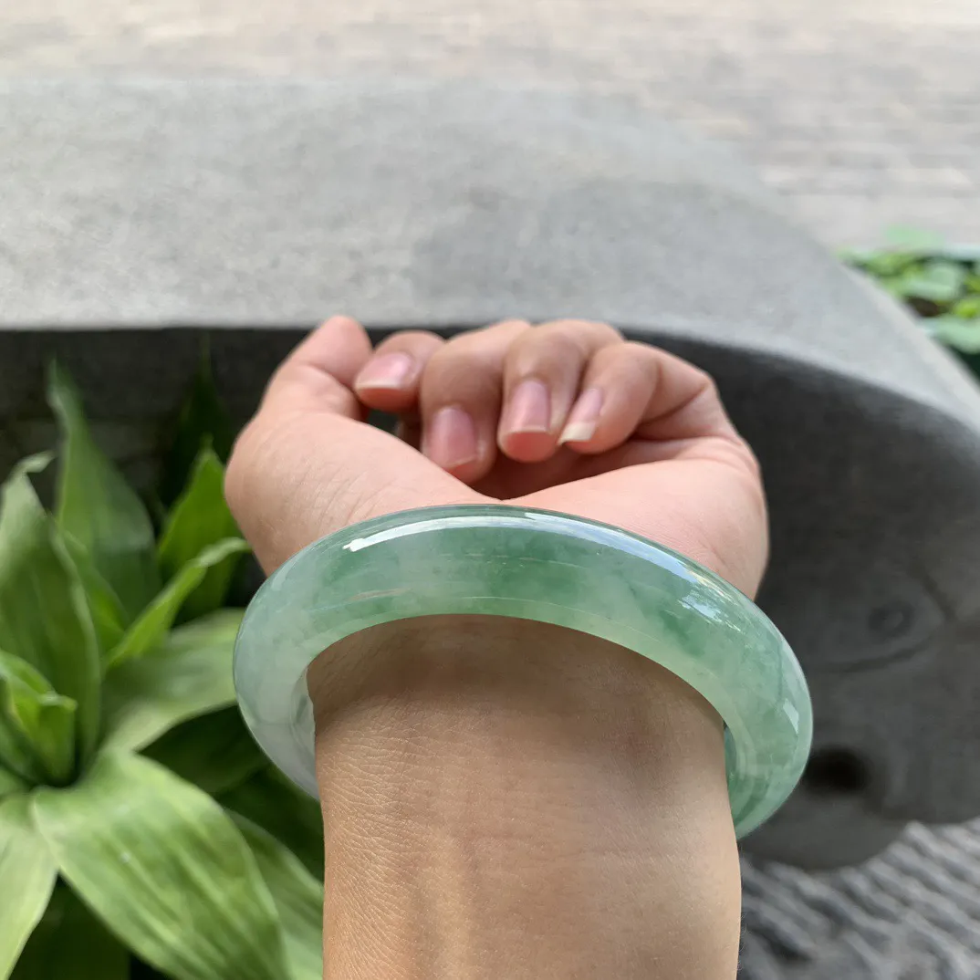 大圈口58.4-12.3-9.5 【冰芙蓉绿正圈手镯】正圈58 59可戴