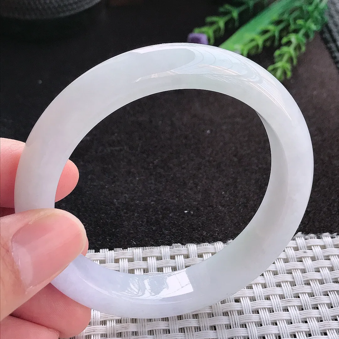 天然A货翡翠57/12.6/8.8老坑冰润起胶浅色紫罗兰手镯宽边玉镯