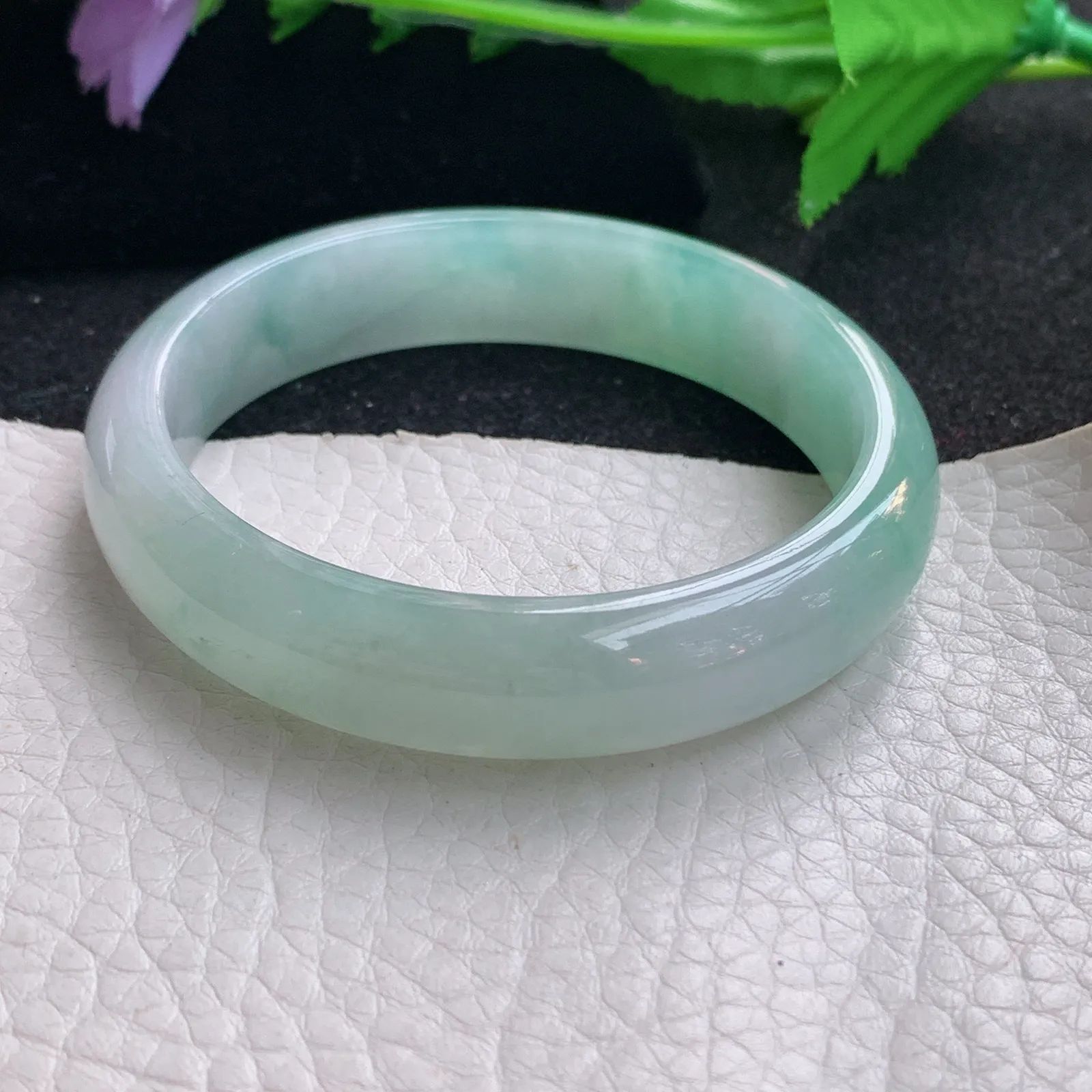 z小圈口53*12.5*6.6平安镯 缅甸翡翠a货玉手镯冰润宽边玉手环