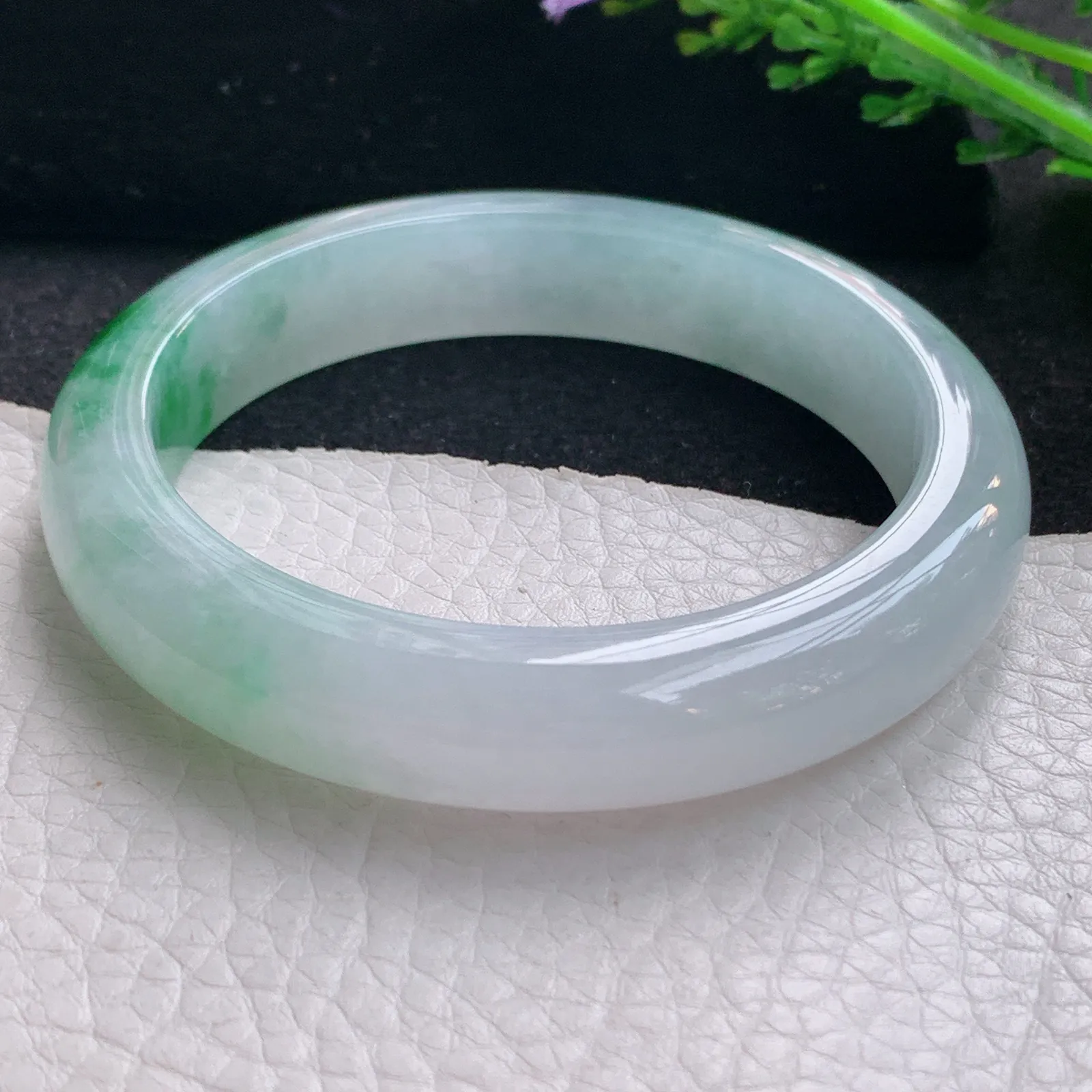 xo自然光58*12.5*9平安镯 缅甸翡翠a货玉手镯冰阳绿宽边玉手环