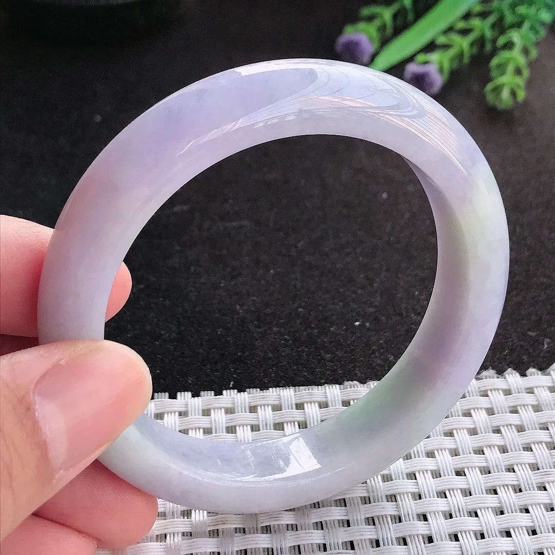 天然A货翡翠55/12.5/8.5老坑秀气温润紫罗兰手镯宽边玉镯