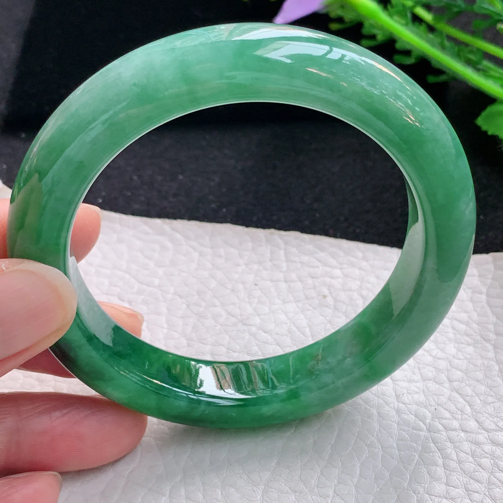xo自然光58.8*12.8*10.2平安镯 缅甸翡翠a货玉手镯辣绿厚装宽边玉手环