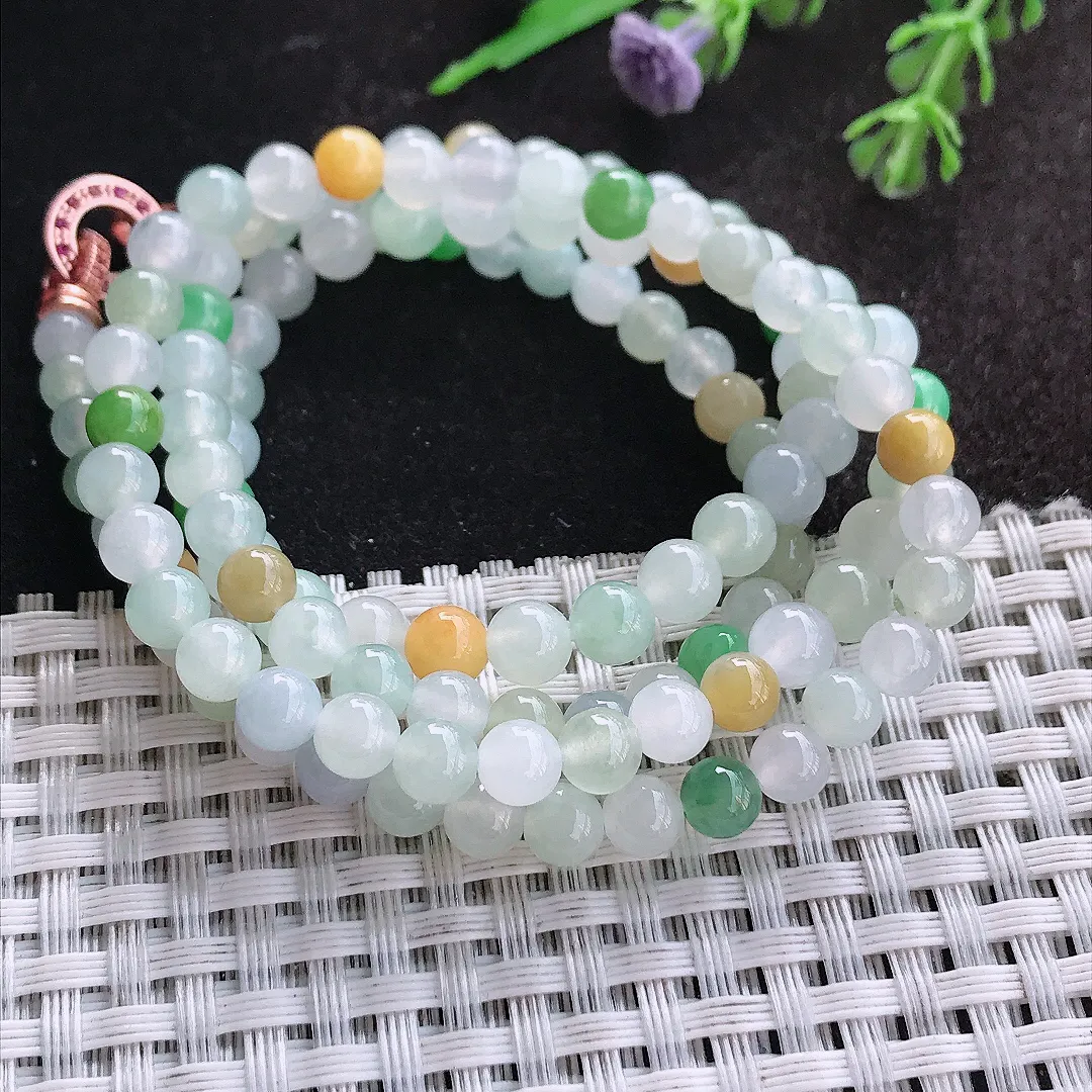 天然A货翡翠5.8/11.8颗老坑冰润水灵三彩圆珠项链翡翠玉珠