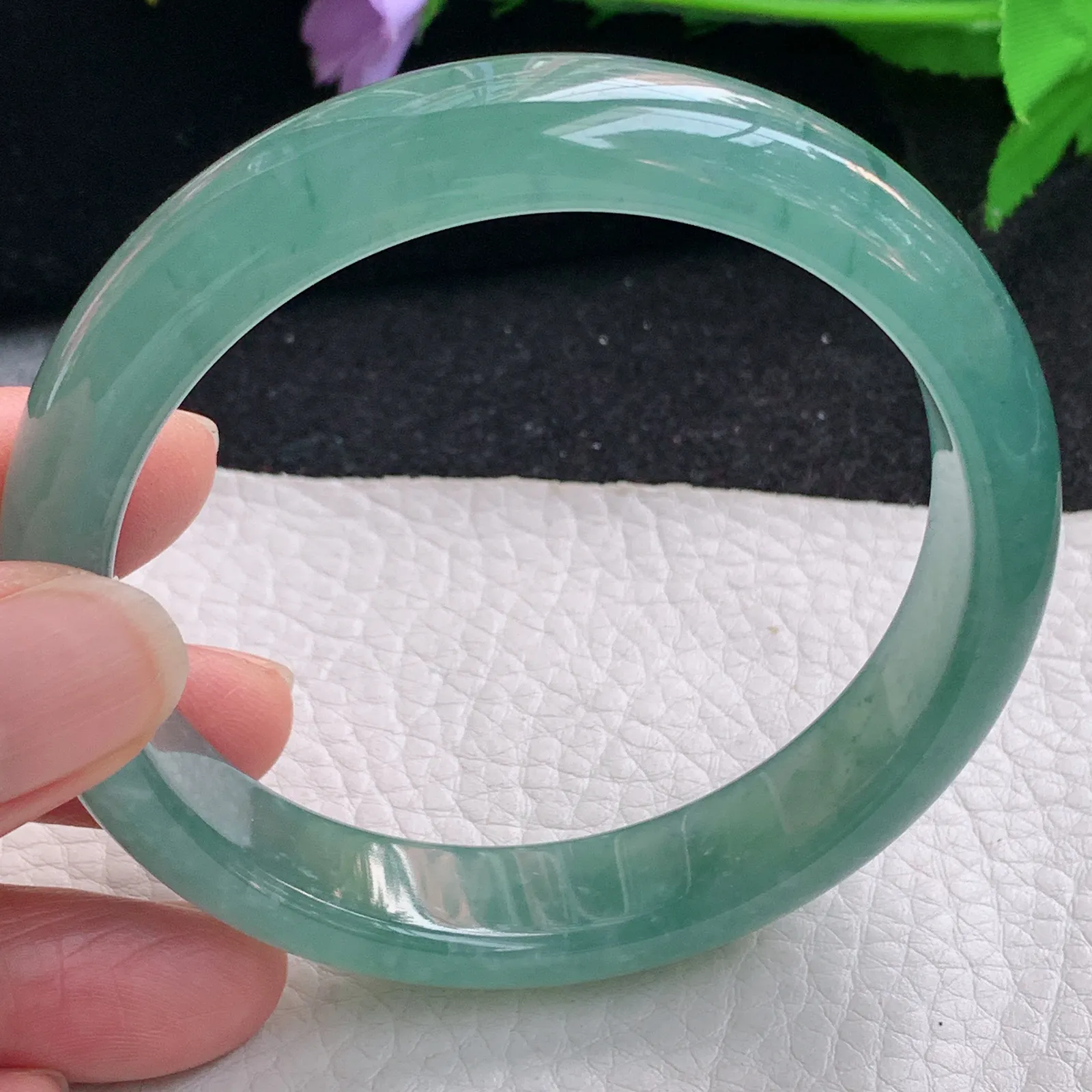 yh大圈口60*13*7.7平安镯 缅甸翡翠a货玉手镯冰蓝宽边玉手环