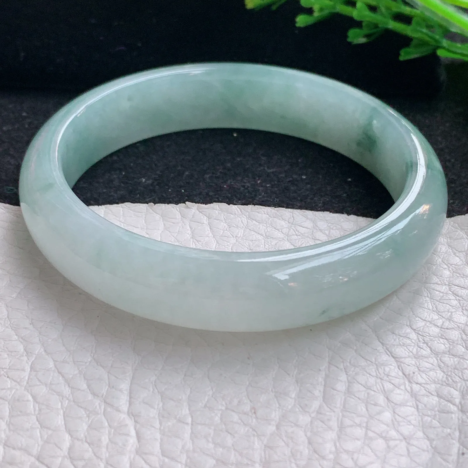 xx自然光55*12.5*7.2平安镯 缅甸翡翠a货玉手镯冰飘花宽边玉手环