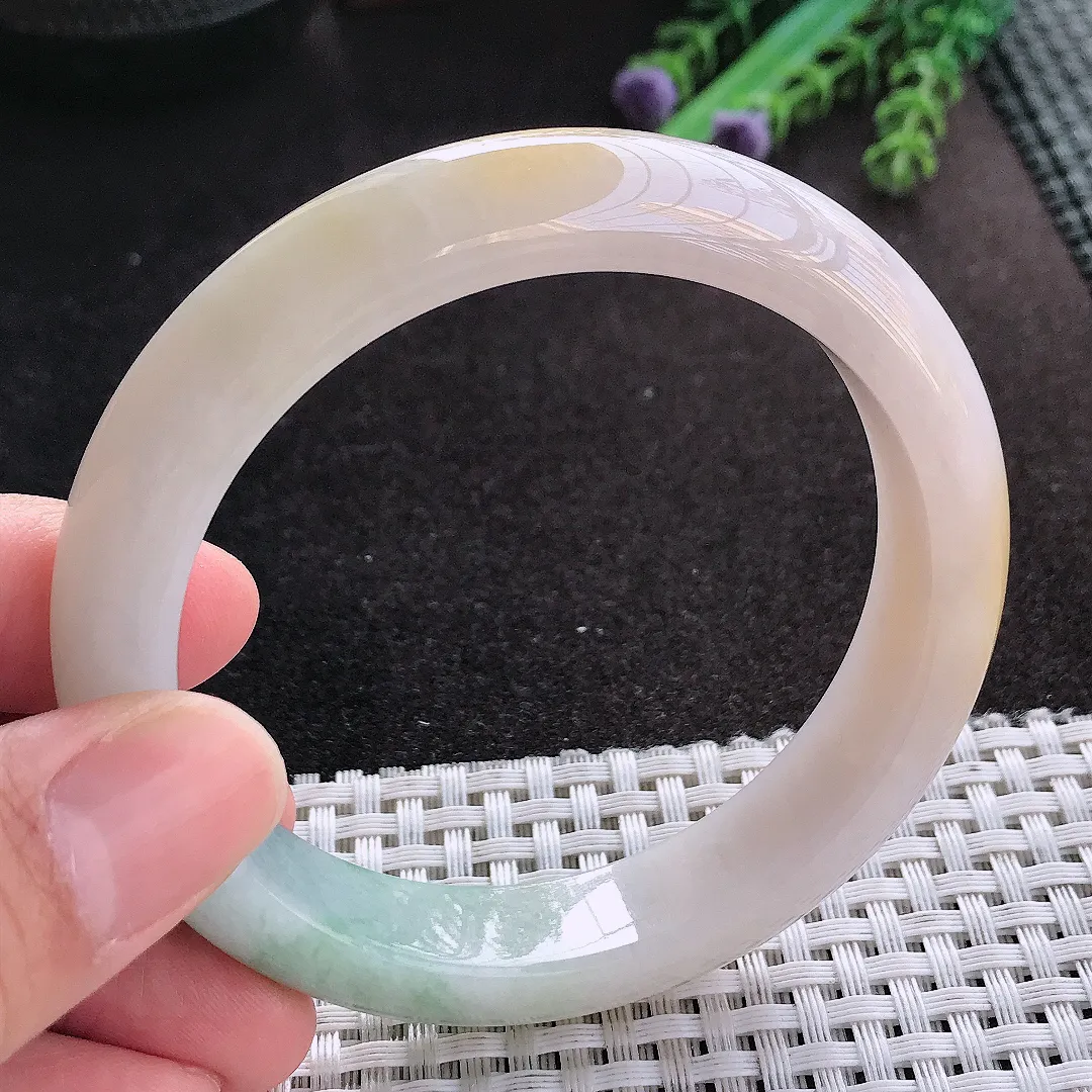 天然A货翡翠58/12.8/8.9老坑精美温润飘花手镯宽边玉镯