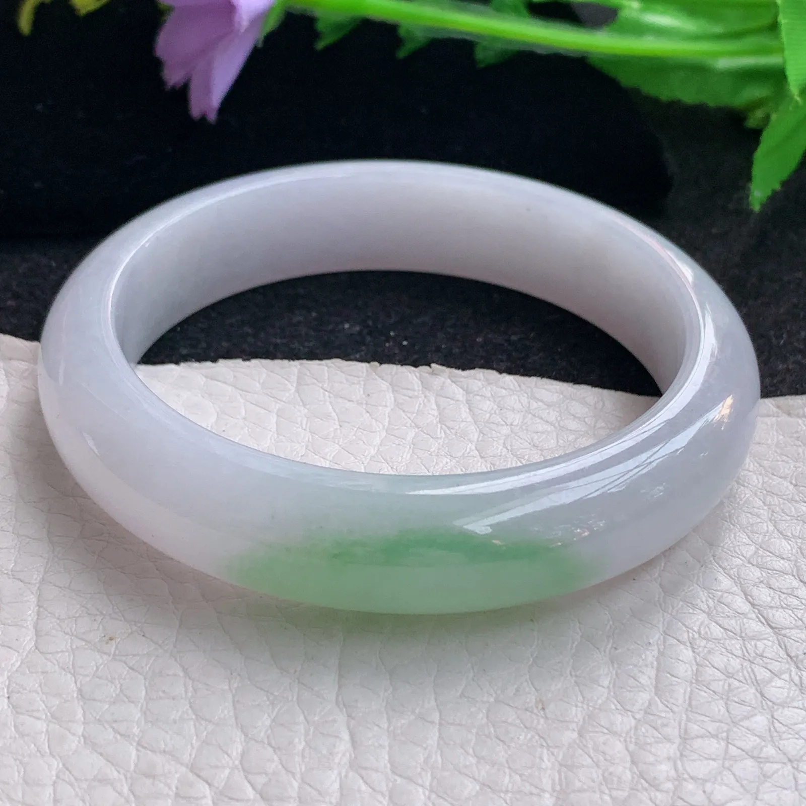 yh自然光55*12.8*7.8平安镯 缅甸翡翠a货玉手镯飘绿宽边玉手环