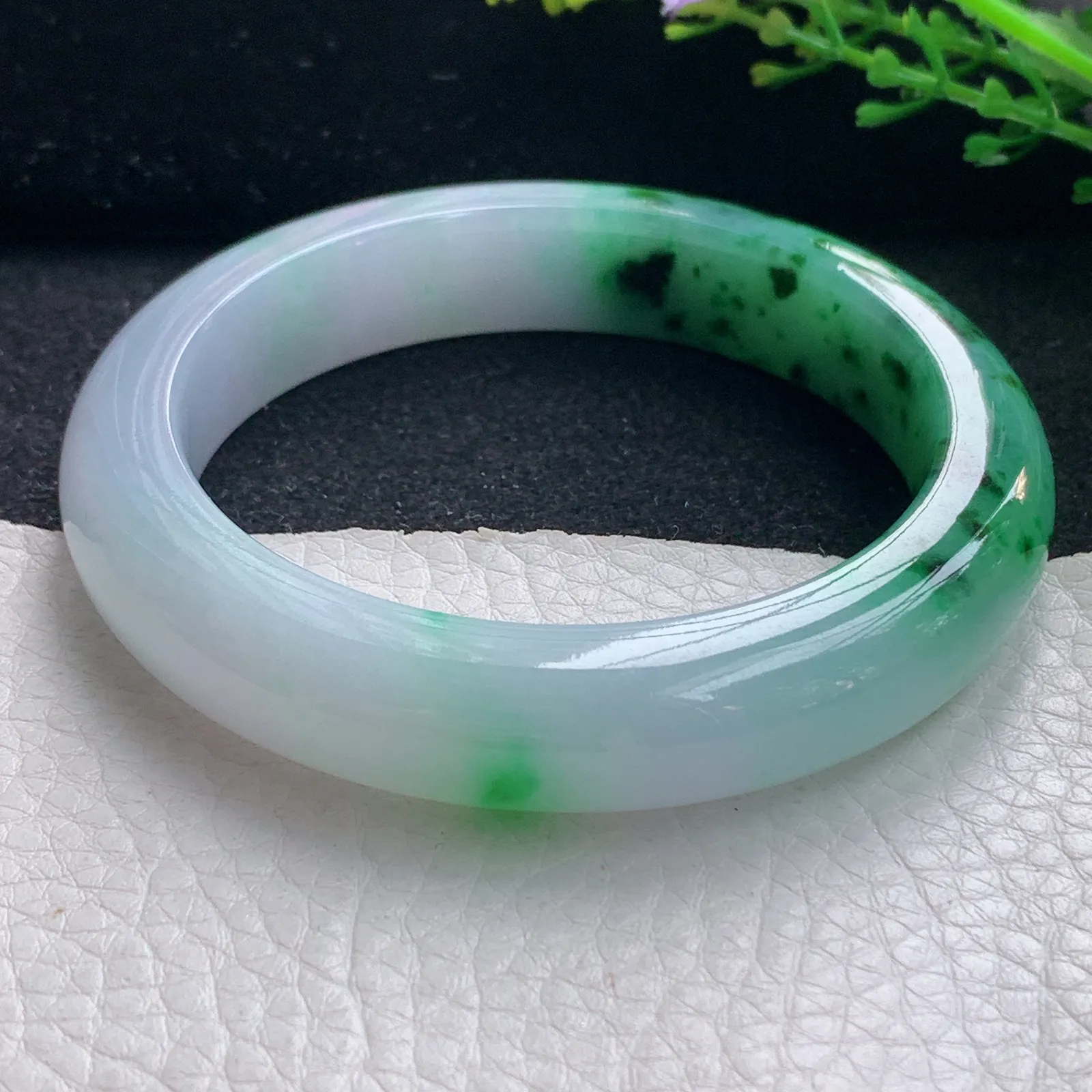 ss自然光57.5*12.8*9.8平安镯 翡翠a货玉手镯双彩厚装宽边珠宝玉手环