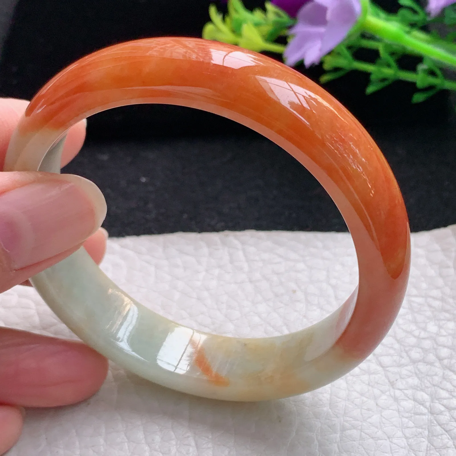 mq自然光56.5*13*7.2平安镯 天然缅甸翡翠双彩宽边珠宝玉手镯