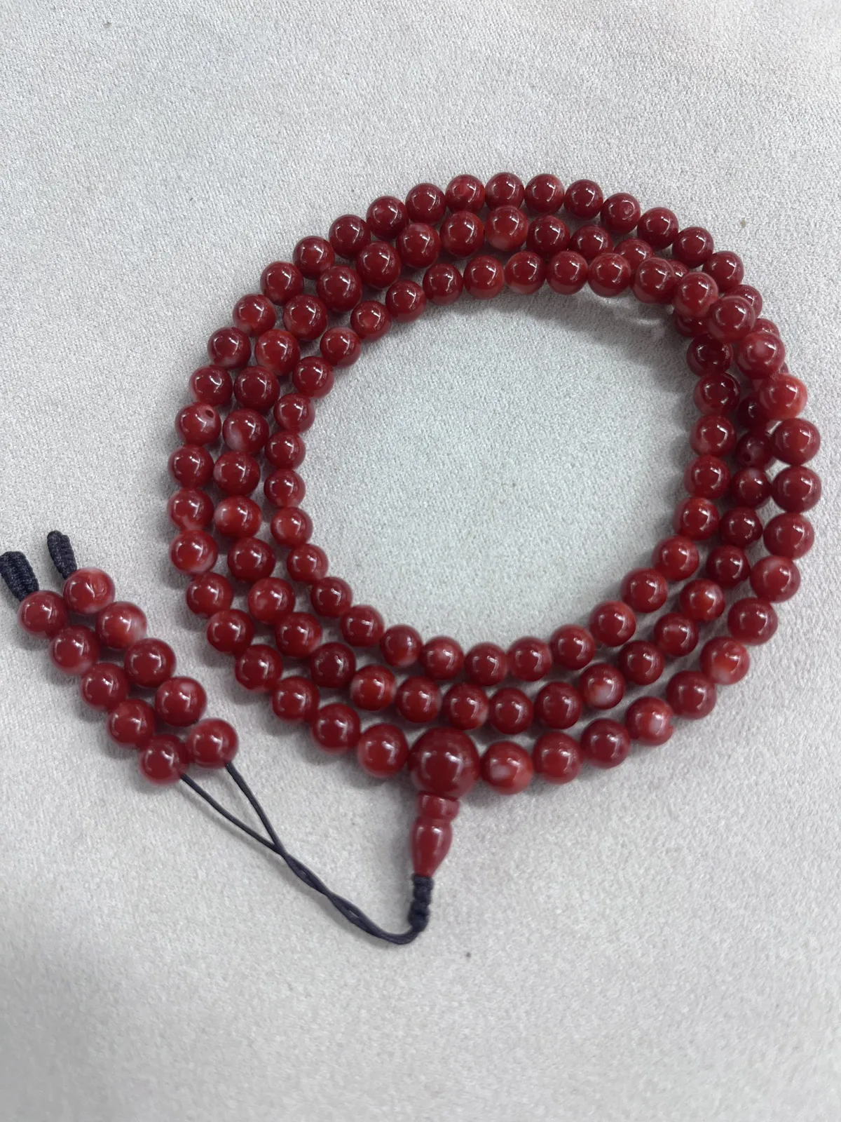 【天然日本阿卡赤血牛血红珊瑚6mm圆珠108粒佛珠链】项链手链两用款！日本产地，阿卡材料，赤血牛血红