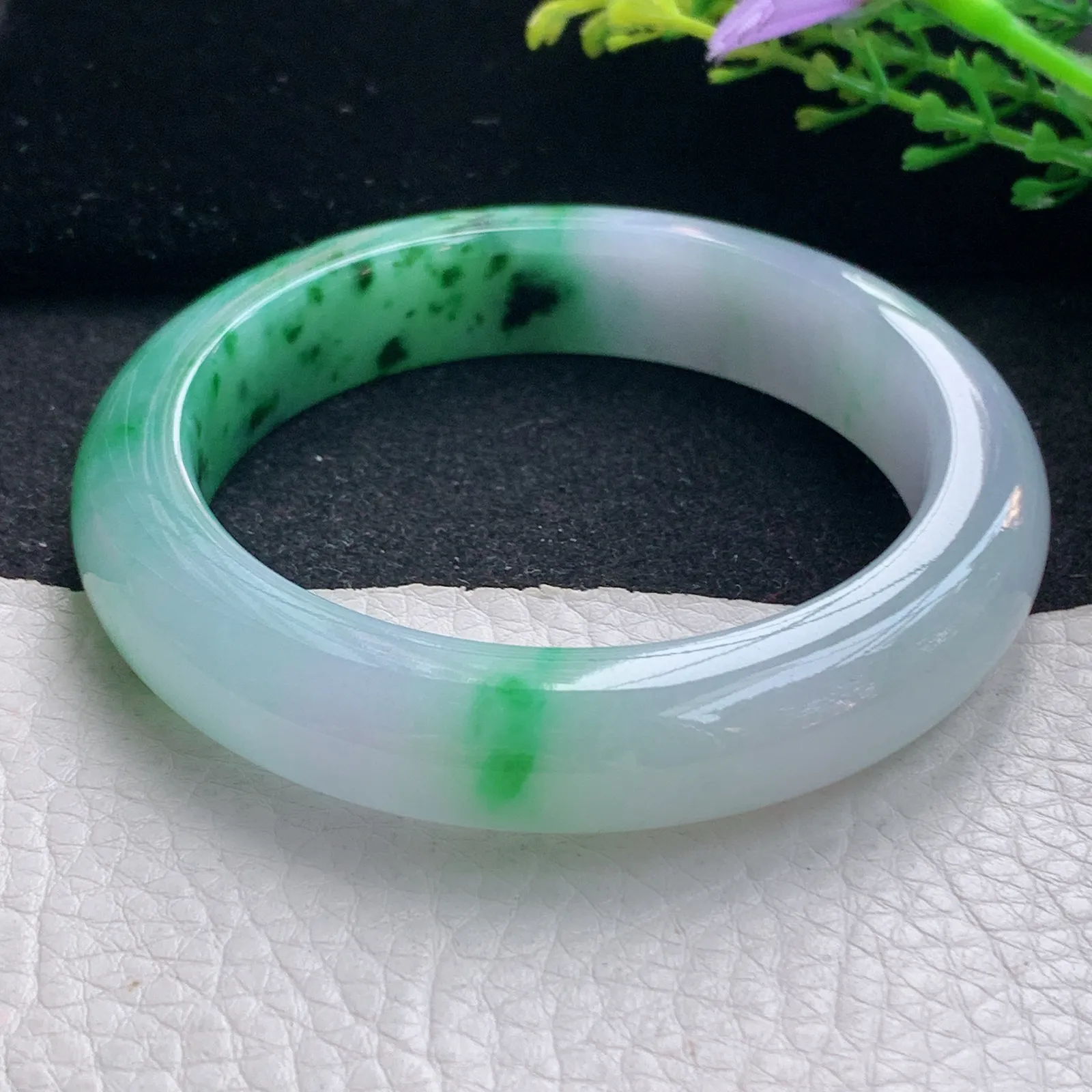 ss自然光57.5*12.8*9.8平安镯 翡翠a货玉手镯双彩厚装宽边珠宝玉手环