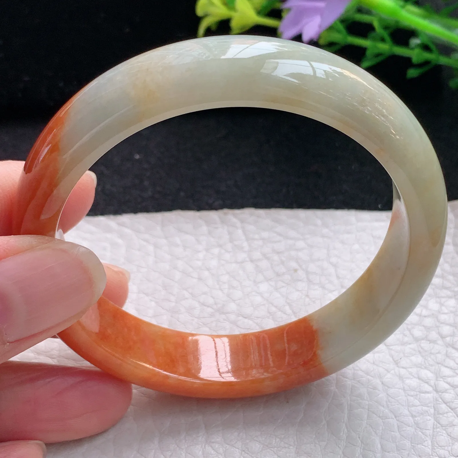 mq自然光56.5*13*7.2平安镯 天然缅甸翡翠双彩宽边珠宝玉手镯