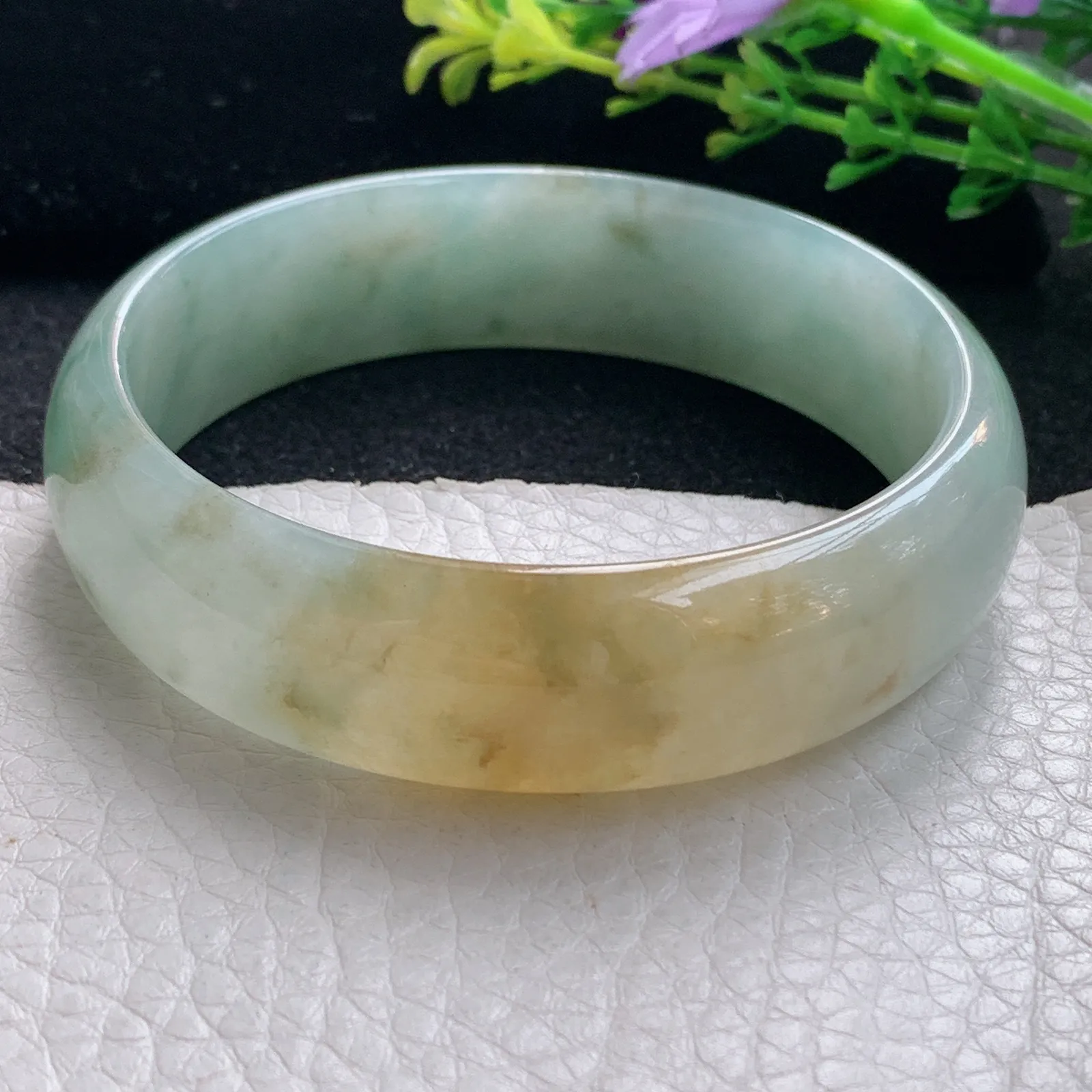 mq自然光59*16.8*6.5平安镯 缅甸翡翠冰三彩宽边珠宝玉手镯