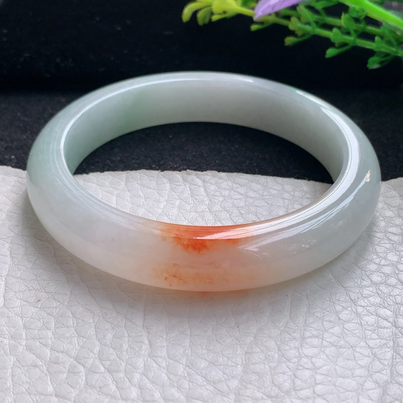 mq自然光58*12*8.5平安镯 天然缅甸翡翠冰润飘花宽边珠宝玉手镯