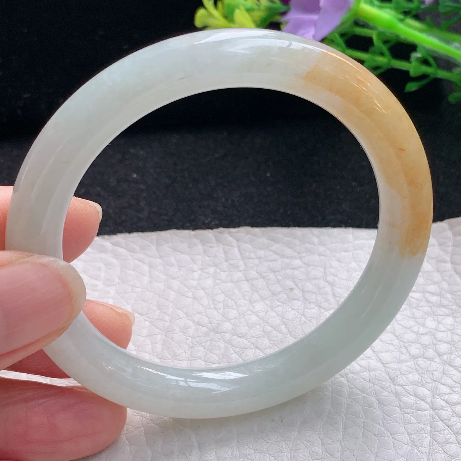 mq自然光54.5*9*8.8美人镯 天然缅甸翡翠冰双彩圆条珠宝玉手镯