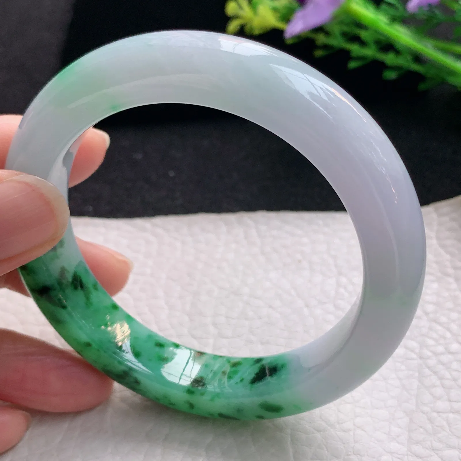 ss自然光57.5*12.8*9.8平安镯 翡翠a货玉手镯双彩厚装宽边珠宝玉手环