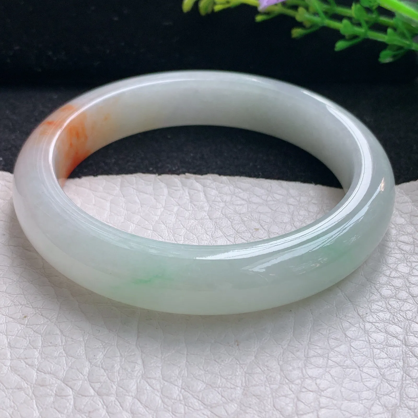 mq自然光58*12*8.5平安镯 天然缅甸翡翠冰润飘花宽边珠宝玉手镯