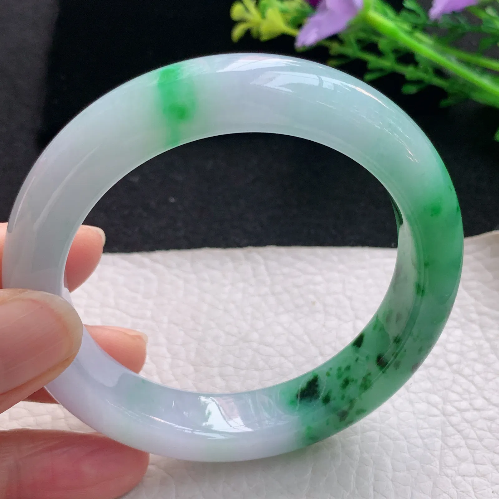 ss自然光57.5*12.8*9.8平安镯 翡翠a货玉手镯双彩厚装宽边珠宝玉手环