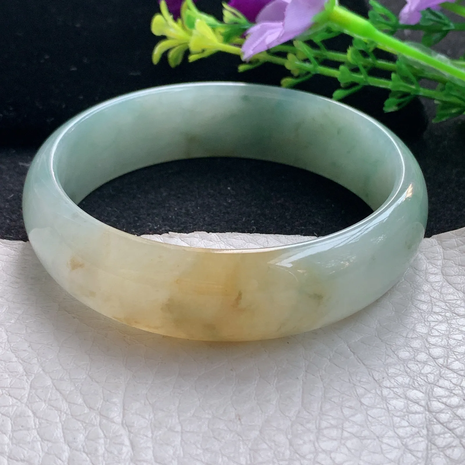 mq自然光59*16.8*6.5平安镯 缅甸翡翠冰三彩宽边珠宝玉手镯