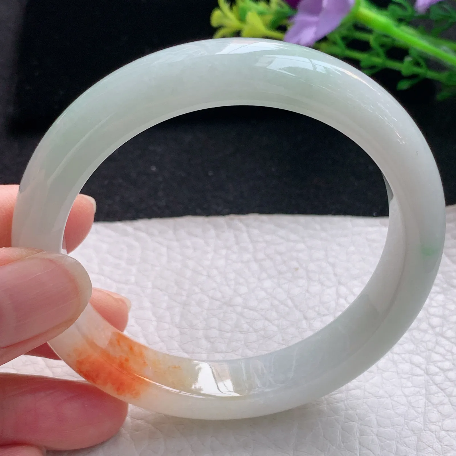 mq自然光58*12*8.5平安镯 天然缅甸翡翠冰润飘花宽边珠宝玉手镯