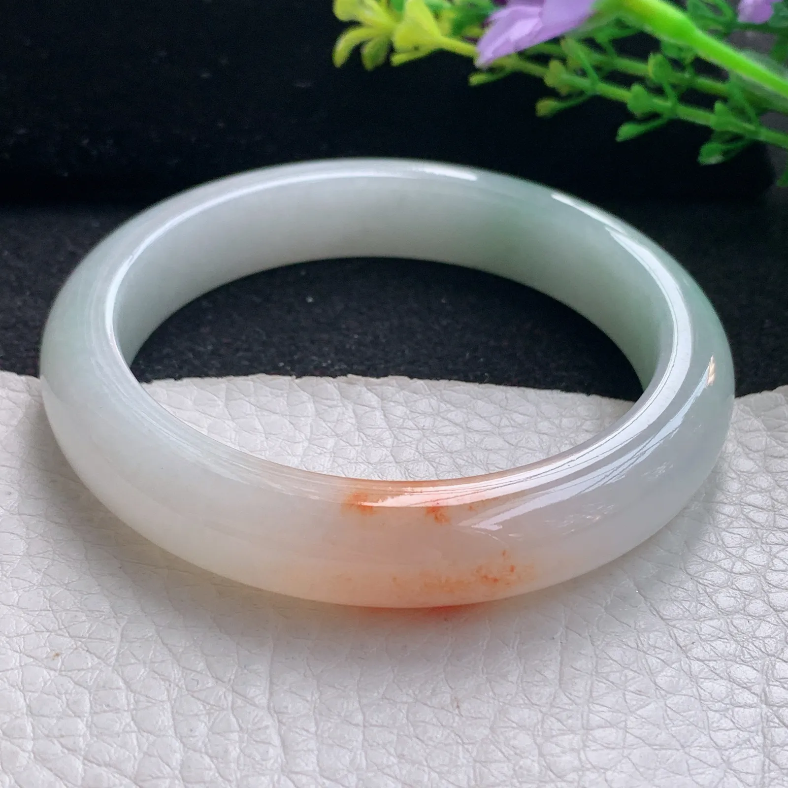 mq自然光58*12*8.5平安镯 天然缅甸翡翠冰润飘花宽边珠宝玉手镯