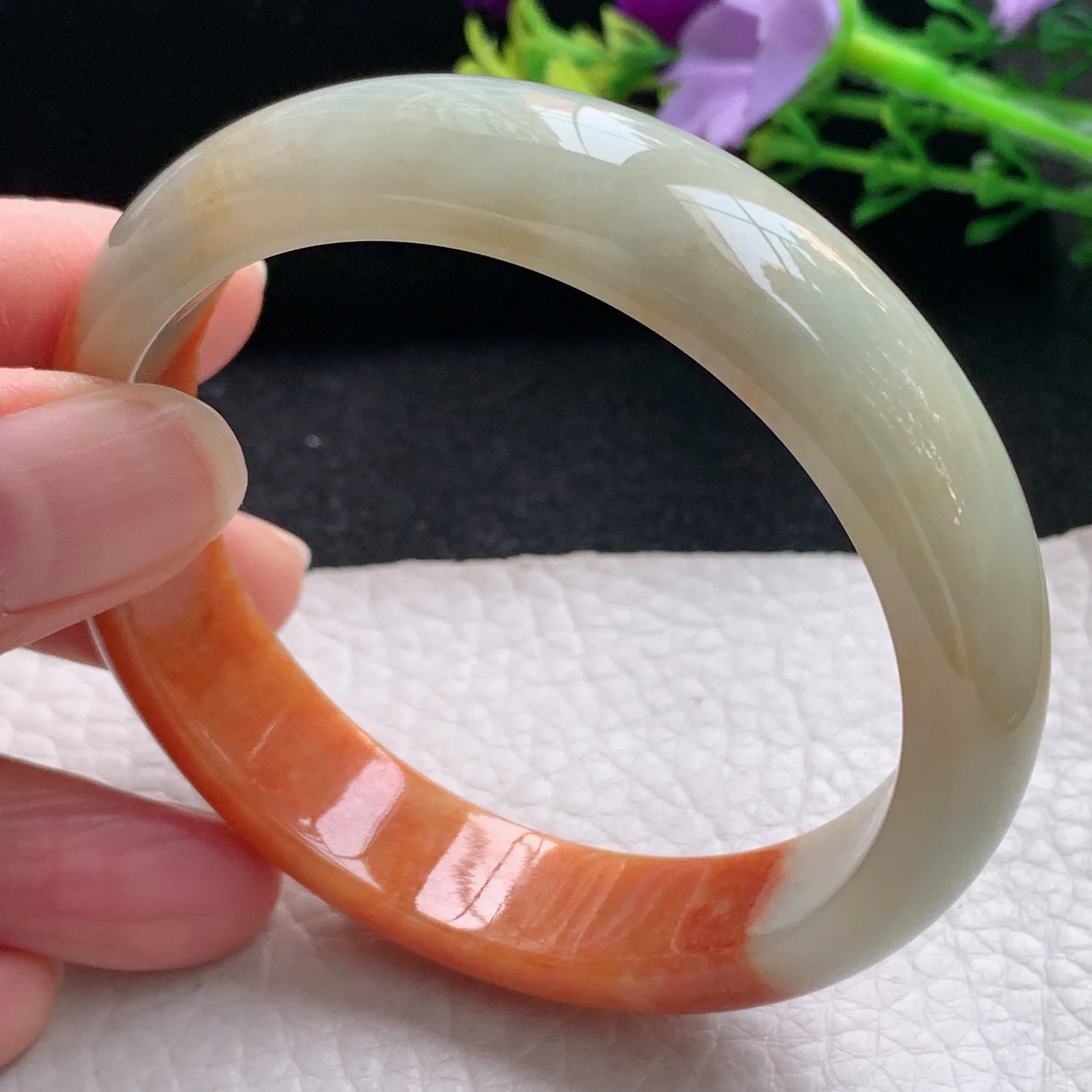 mq自然光56.5*13*7.2平安镯 天然缅甸翡翠双彩宽边珠宝玉手镯