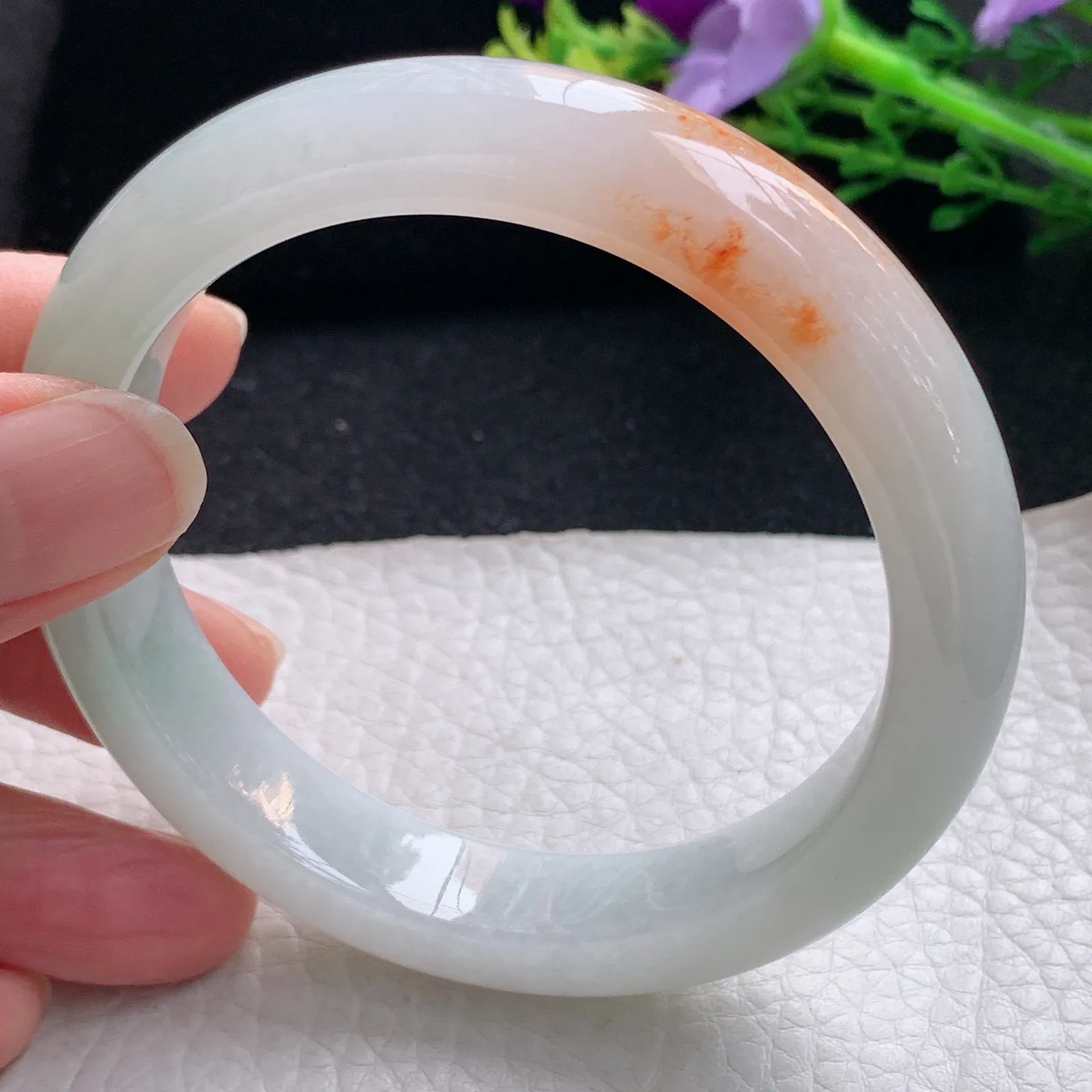 mq自然光58*12*8.5平安镯 天然缅甸翡翠冰润飘花宽边珠宝玉手镯