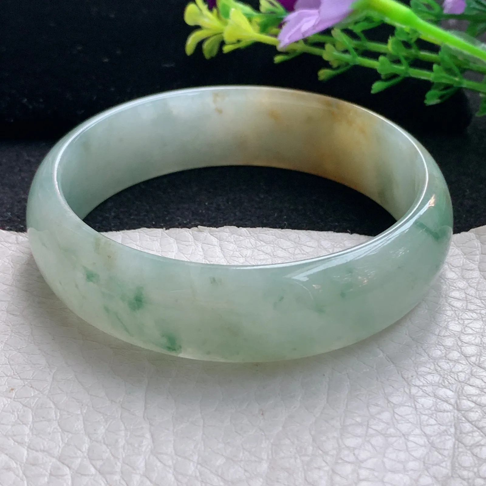 mq自然光59*16.8*6.5平安镯 缅甸翡翠冰三彩宽边珠宝玉手镯