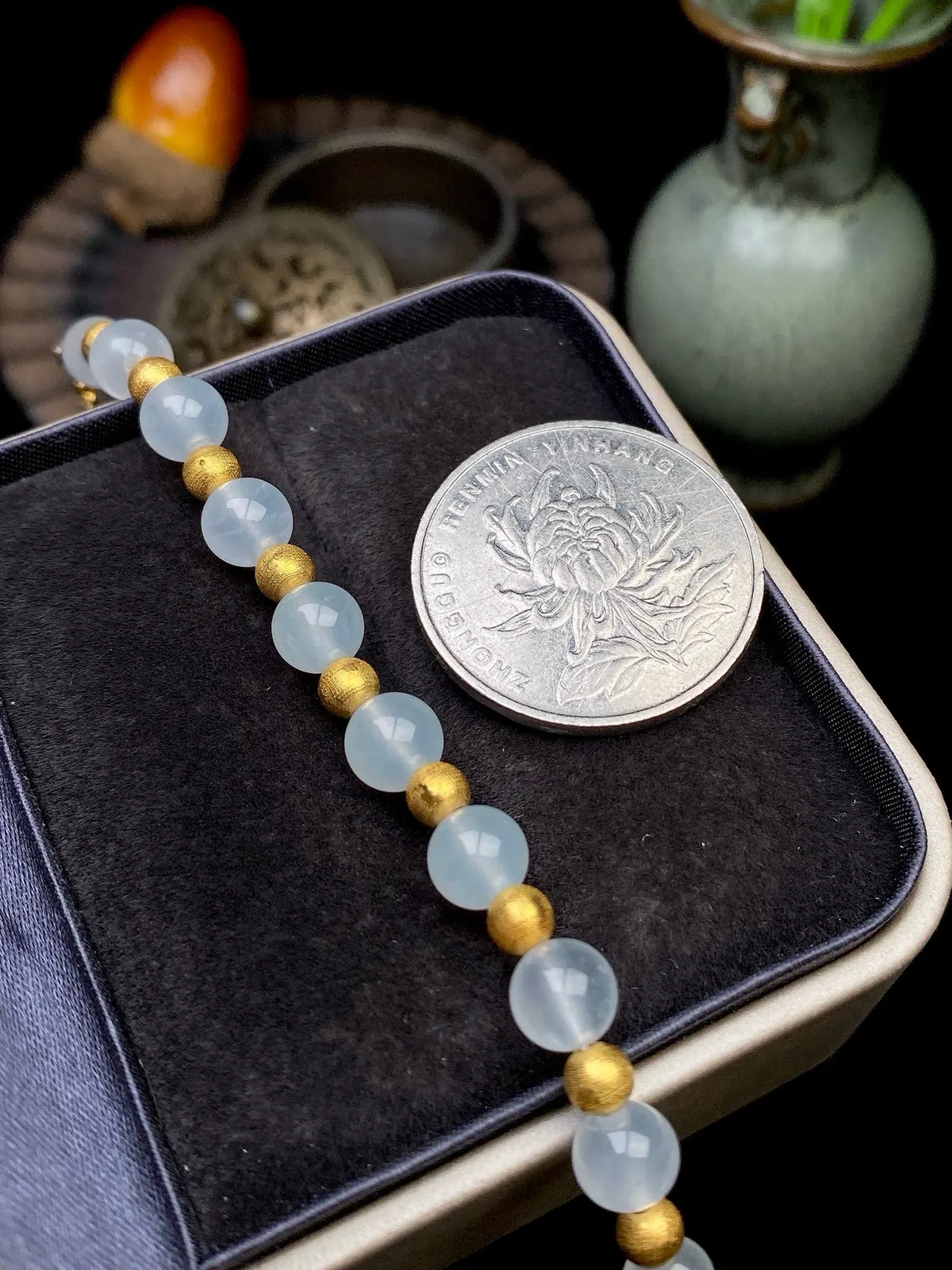 【冰种珠子手链】颗颗冰透，饱满圆润，光泽闪耀，流行款，18K金珠搭配，直径6.3毫米