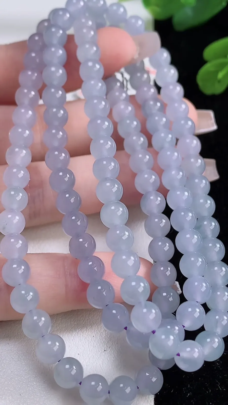 翡翠a货冰种紫罗兰圆珠项链，尺寸5.8-108颗，重量:41.20