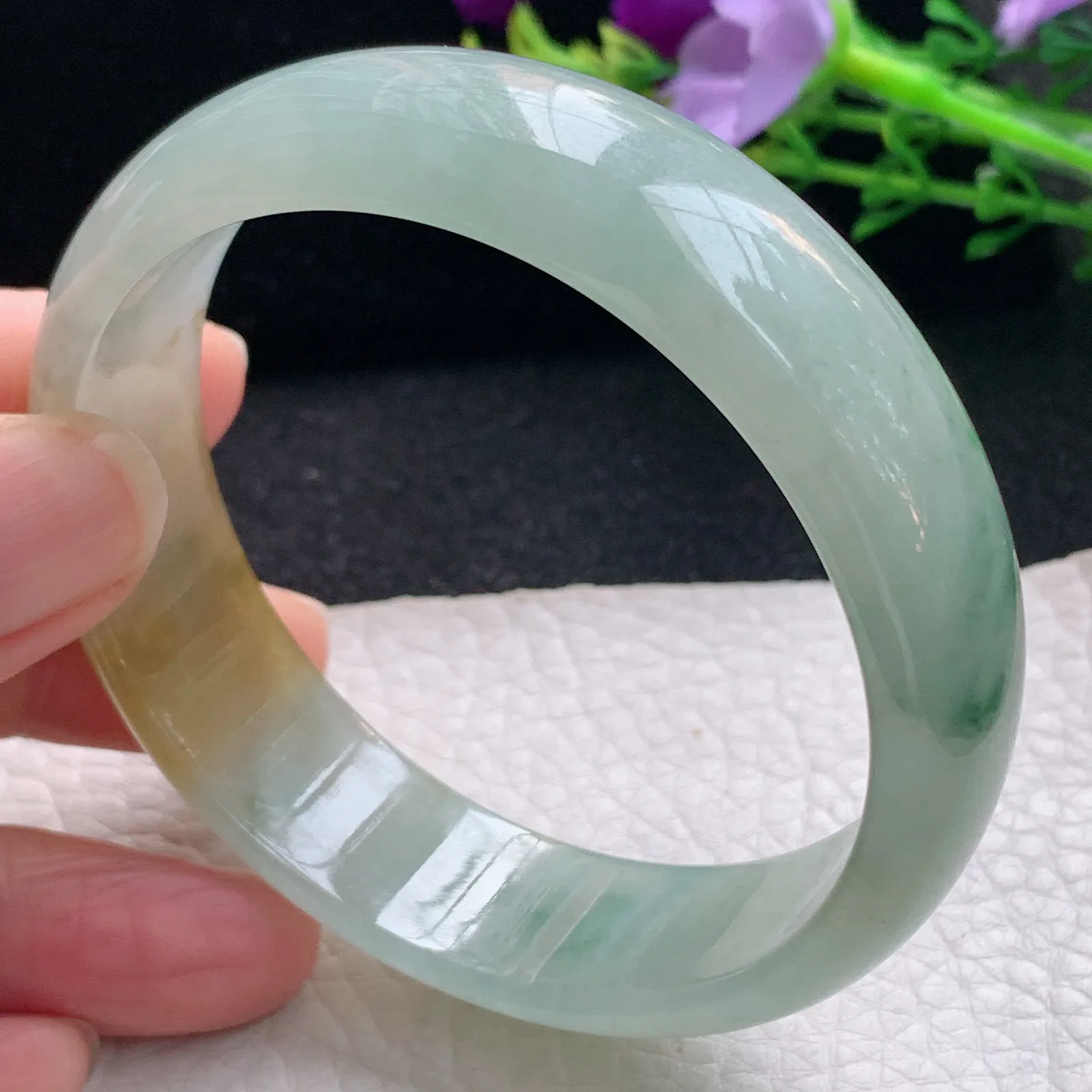 mq自然光59*16.8*6.5平安镯 缅甸翡翠冰三彩宽边珠宝玉手镯