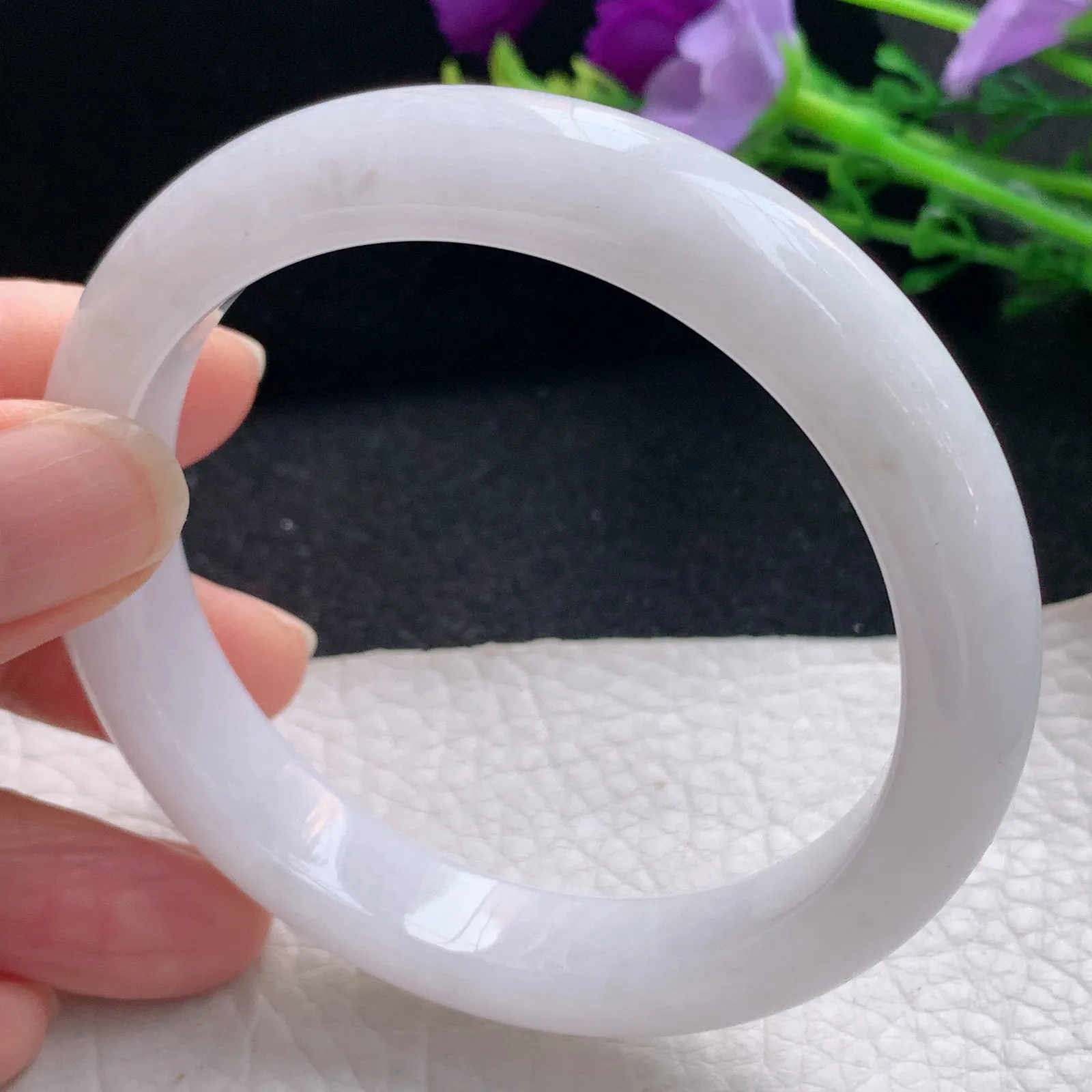 mq自然光57*11.8*8.5平安镯 天然缅甸翡翠白月光宽边珠宝玉手镯