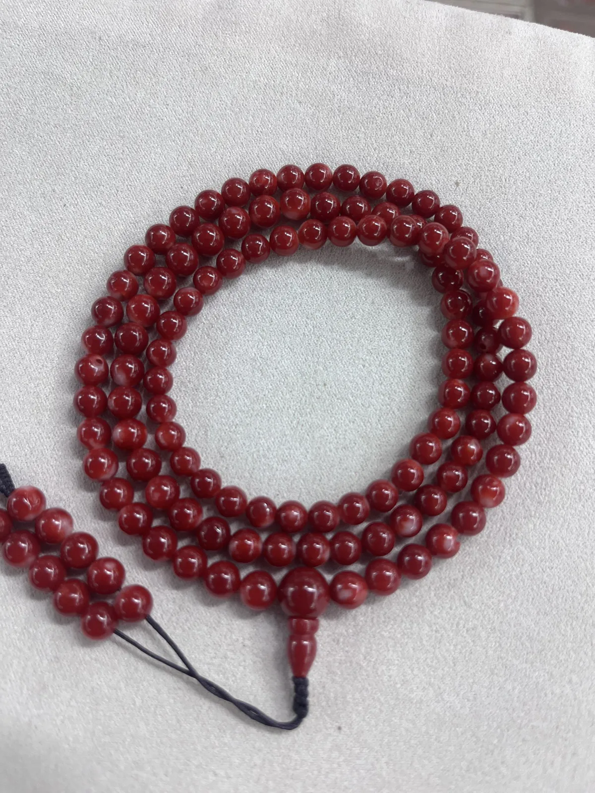 【天然日本阿卡赤血牛血红珊瑚6mm圆珠108粒佛珠链】项链手链两用款！日本产地，阿卡材料，赤血牛血红