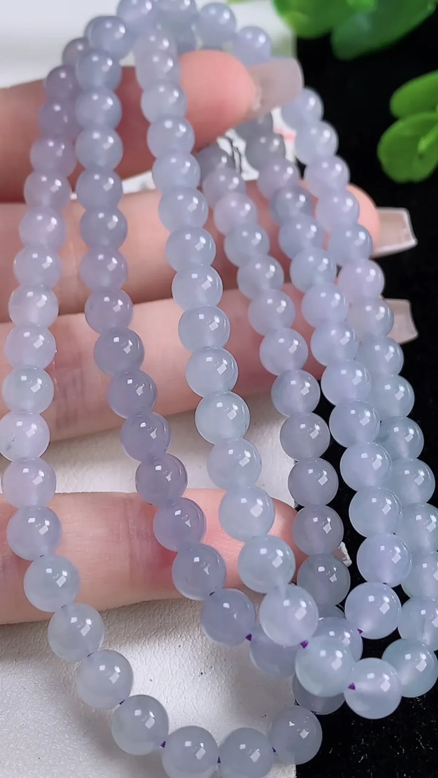 翡翠a货冰种紫罗兰圆珠项链，尺寸5.8-108颗，重量:41.20
