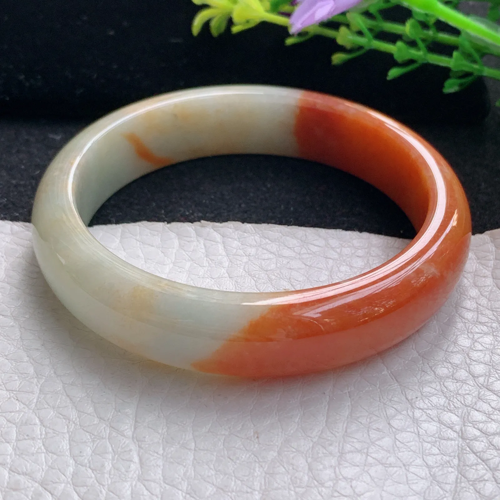 mq自然光56.5*13*7.2平安镯 天然缅甸翡翠双彩宽边珠宝玉手镯