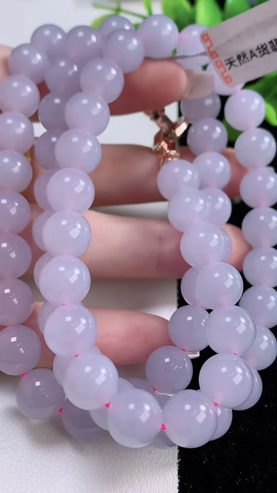 翡翠a货冰种紫罗兰圆珠项链，尺寸10-66颗，重量:121.05g