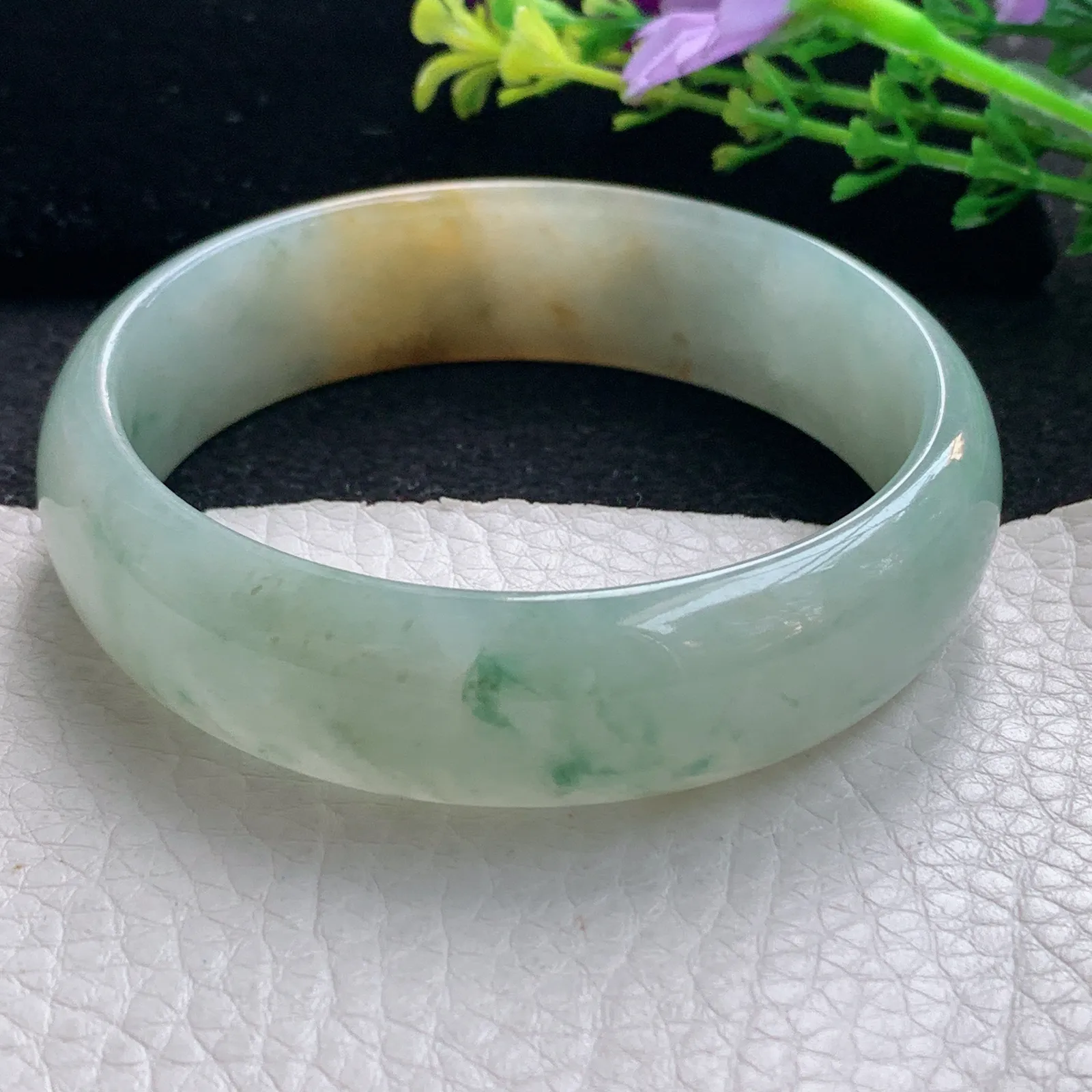 mq自然光59*16.8*6.5平安镯 缅甸翡翠冰三彩宽边珠宝玉手镯