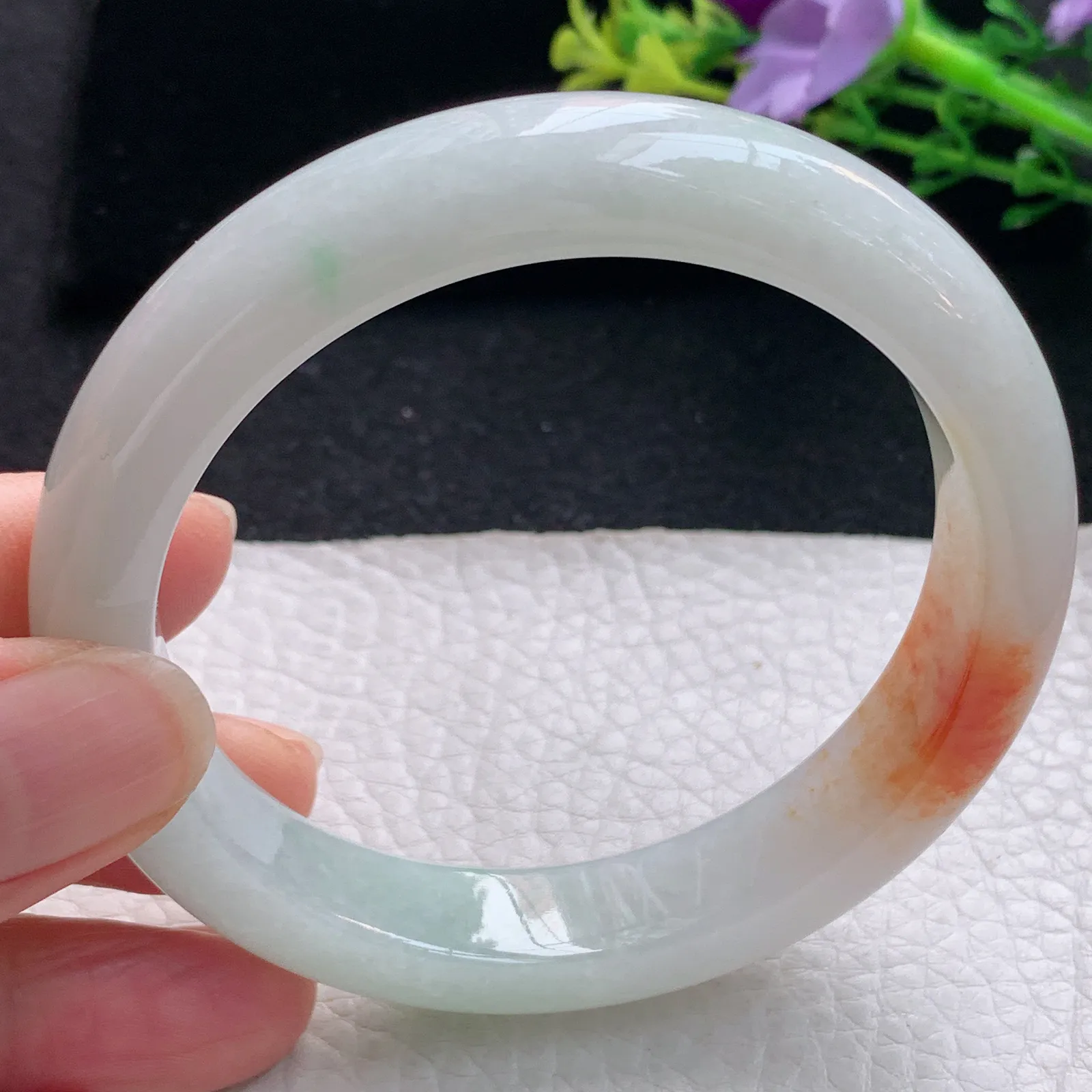 mq自然光58*12*8.5平安镯 天然缅甸翡翠冰润飘花宽边珠宝玉手镯