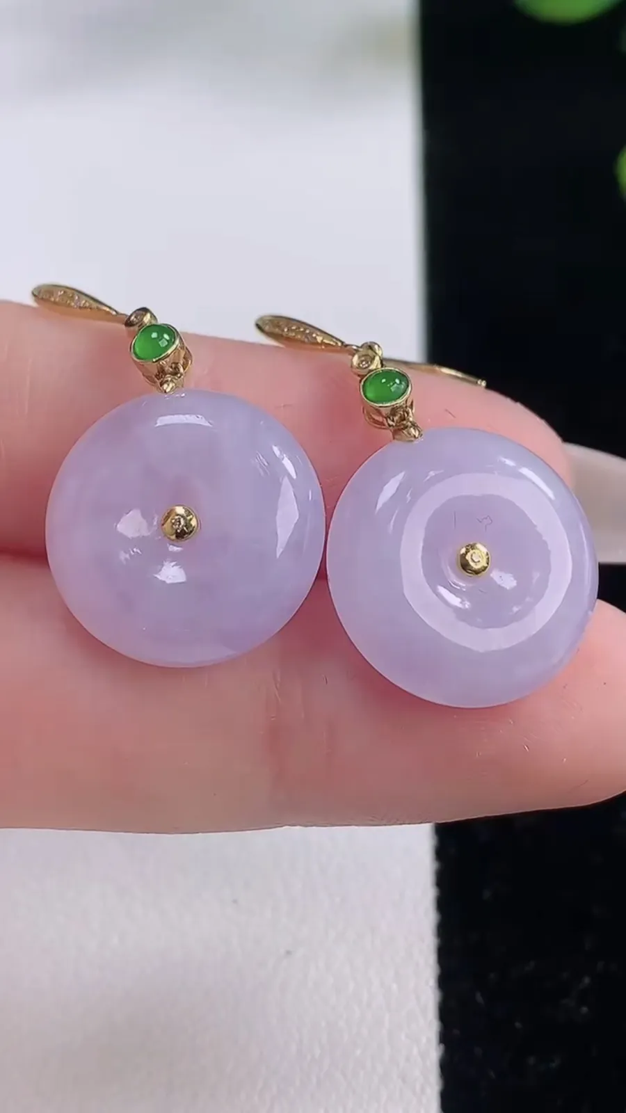 翡翠a货18K金紫罗兰平安扣吊坠，尺寸16.4-5.5，重量:7.29g